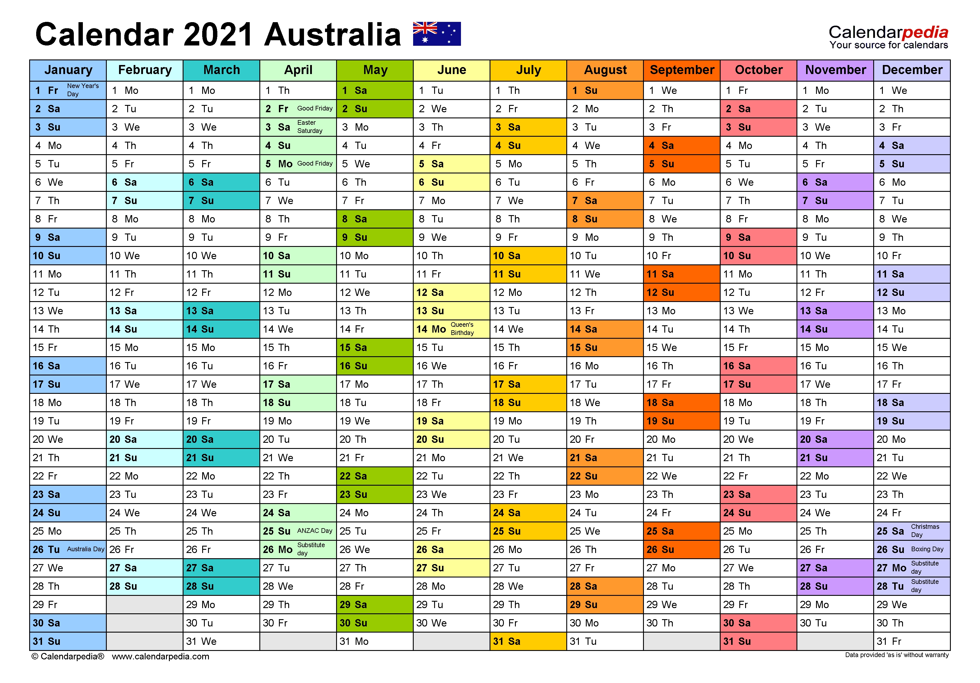 Australia Calendar 2021 - Free Printable Excel Templates  2021 Financial Year Calendar Australia