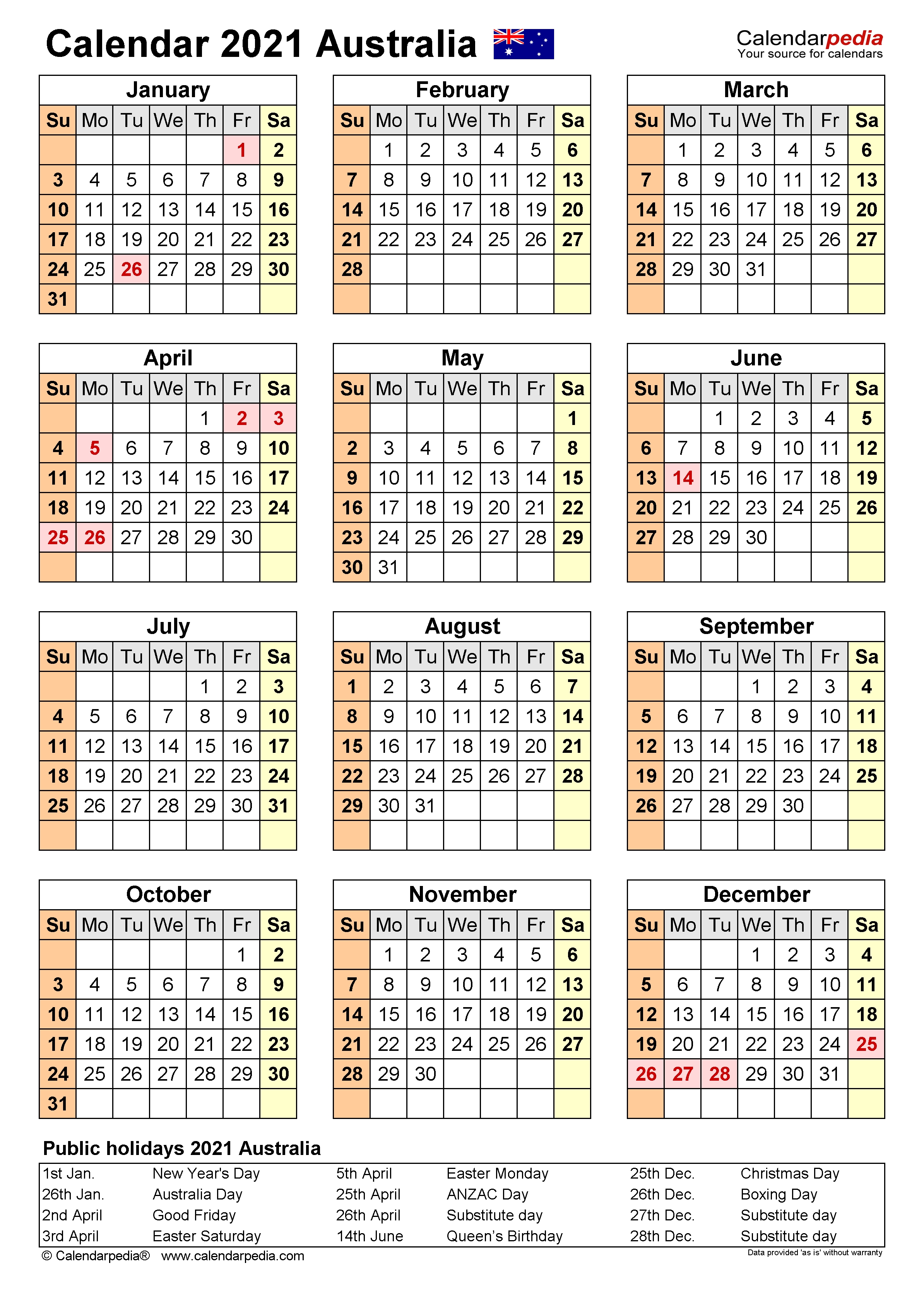 Financial Year Calendar 2021 19 Australia - Template ...