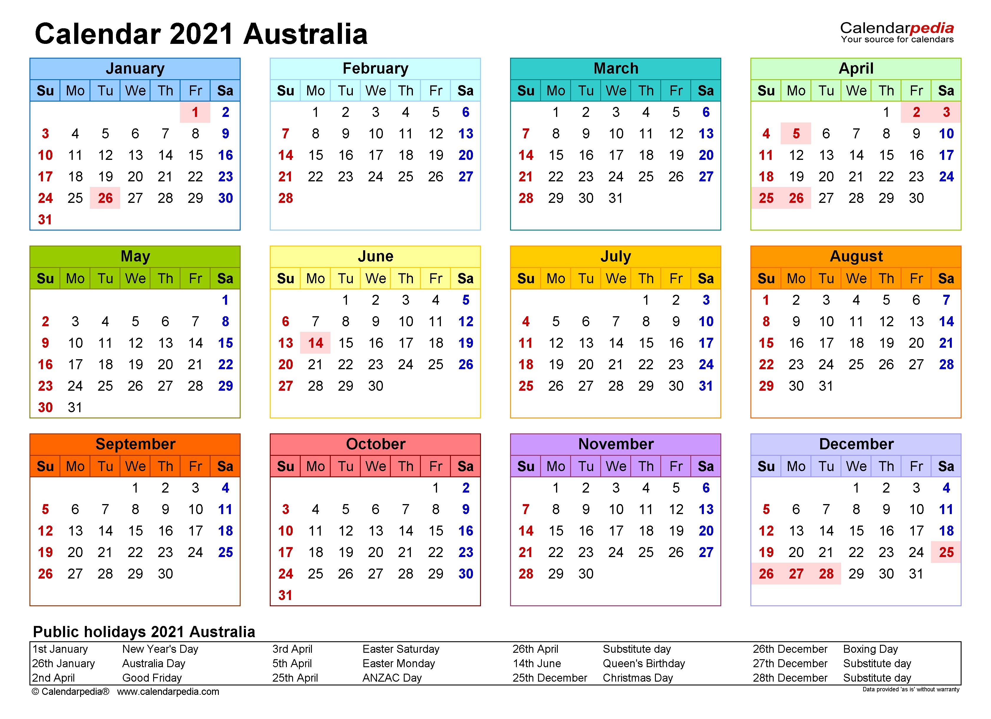 Financial Year Calendar 2021 19 Australia - Template ...