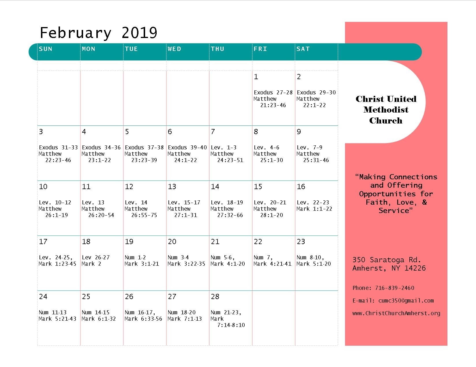 Bible-Reading Plan – Christ United Methodist Church  February United Methodist Calendar 2020