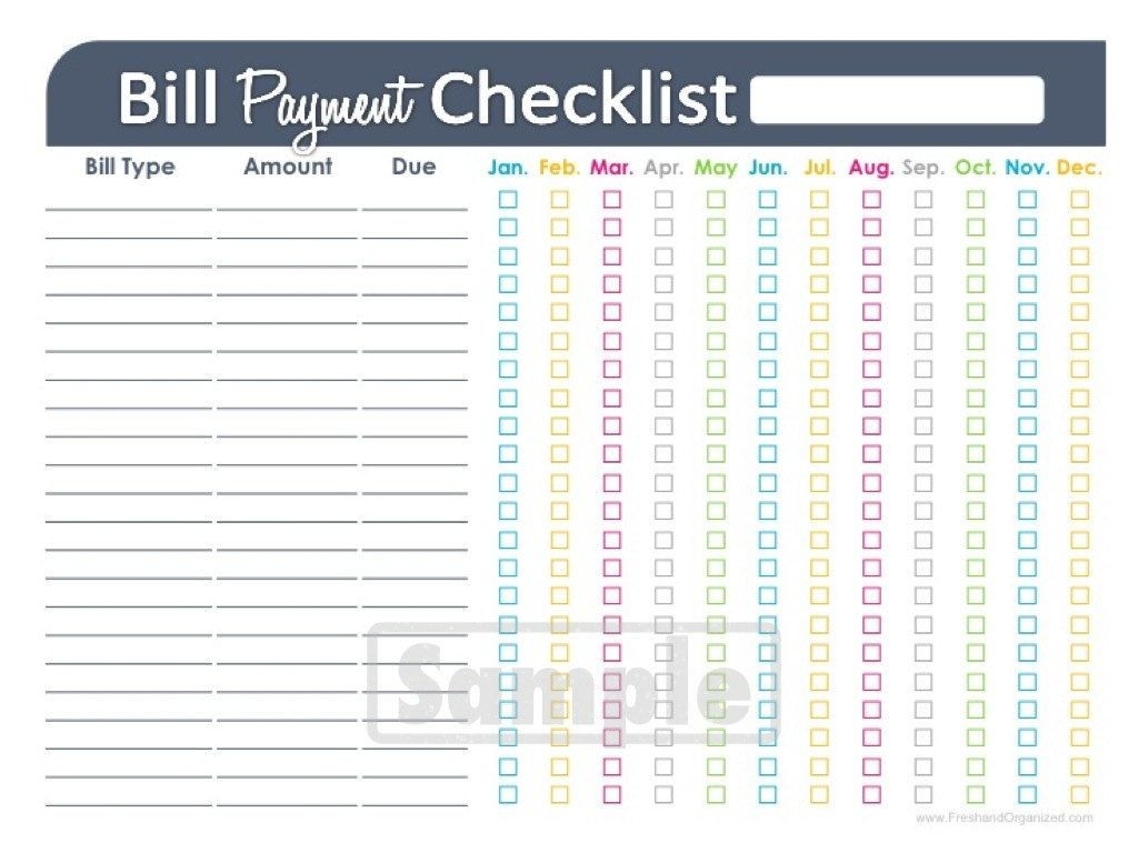 Bill Payment Checklist Printable - Fillable - Personal  Fillable Monthly Bill Payment Template