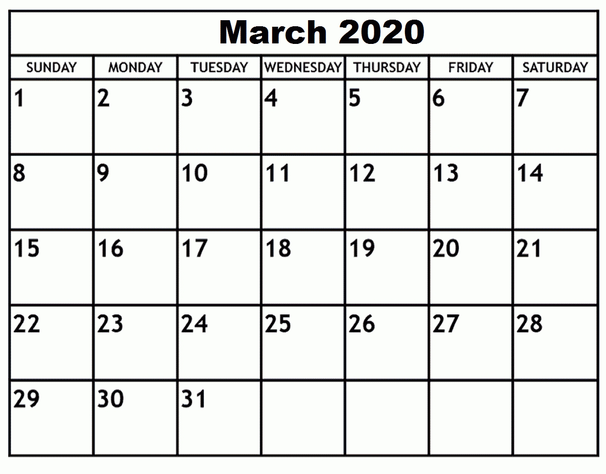 Blank March 2020 Calendar Printable For Word, Excel And Pdf  2020 Calendar Printable Free