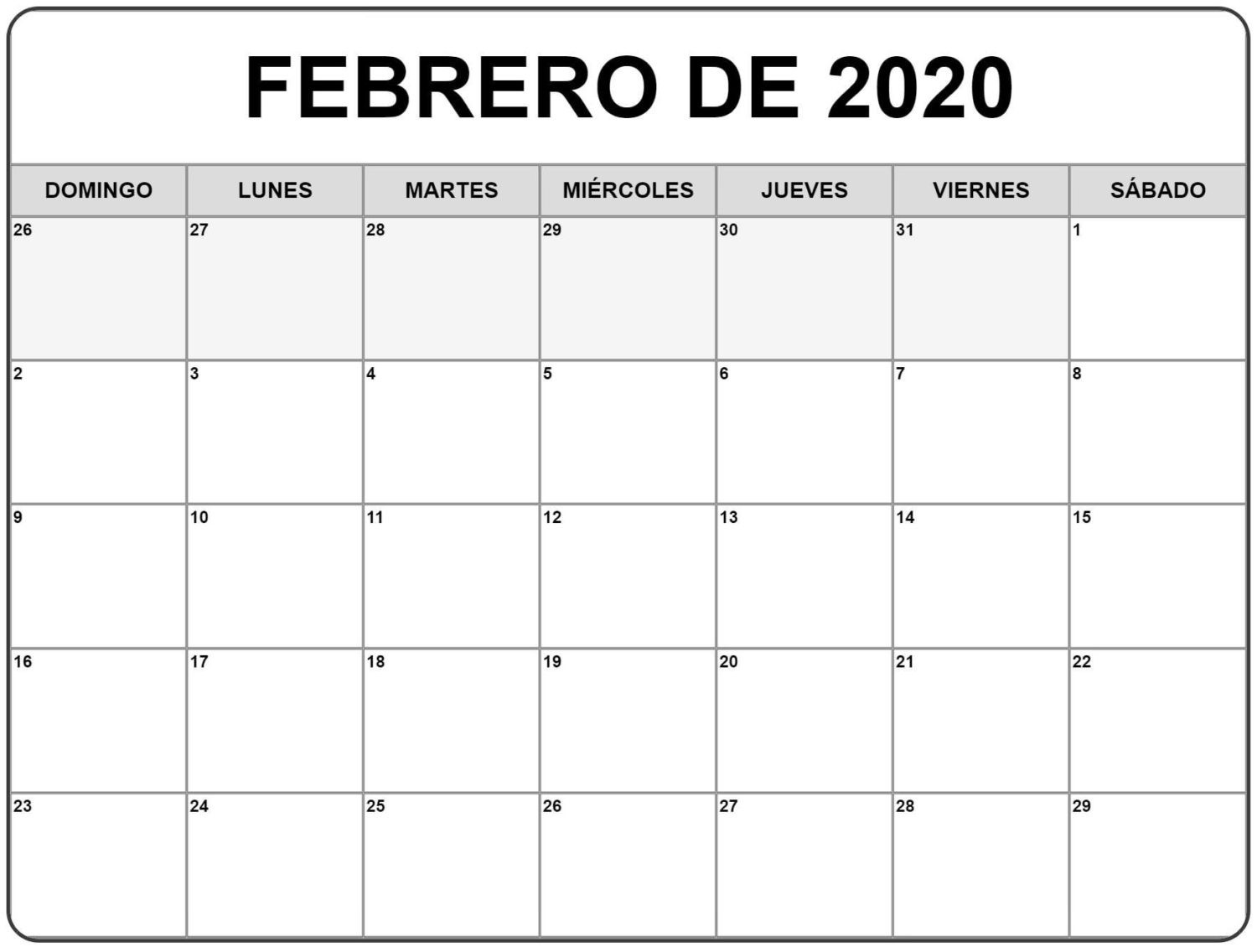 Calendario Febrero 2020 Para Imprimir Modelo – Zhuodamodels  Calendario 2020 Mensual Para Imprimir Gratis Febrero