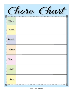 Chore Chartday - Toskin  7 Day Weekly Chart Printable