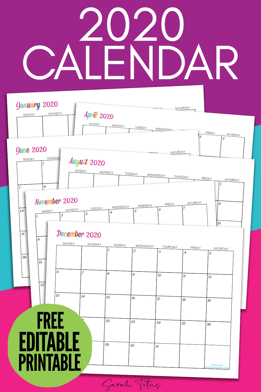 Free Printable Editable Calendars 2020 Template Calendar Design