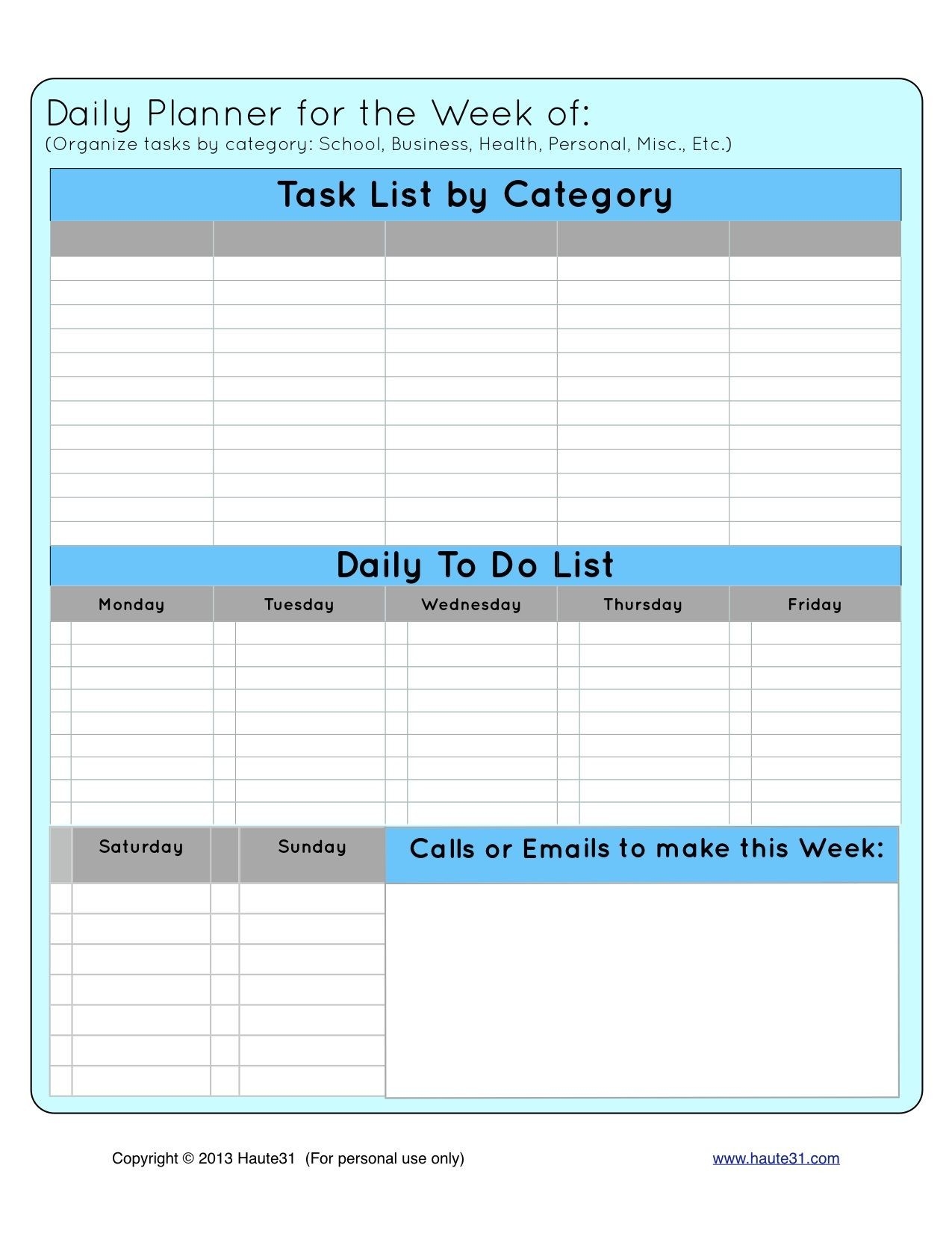 Daily Planner For The Week | Weekly Planner Printable, Daily  Business Monday To Friday Daily Planner