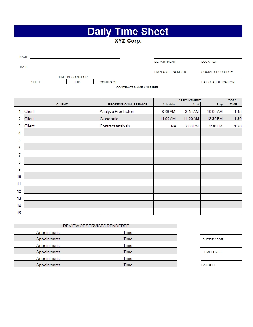 Daily Time Sheet Template | Templates At Allbusinesstemplates  Template For Daily Times