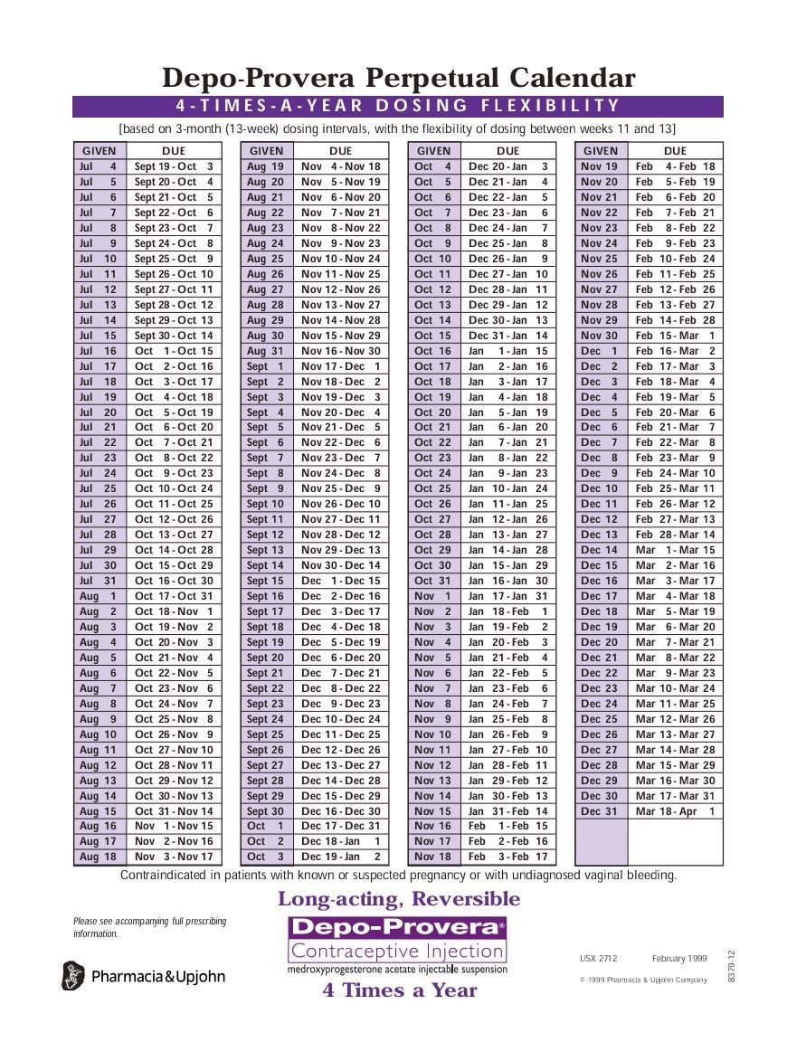 Depo-Provera-Perpetual-Calendar | Calendar Printables  Depo Chart 2020