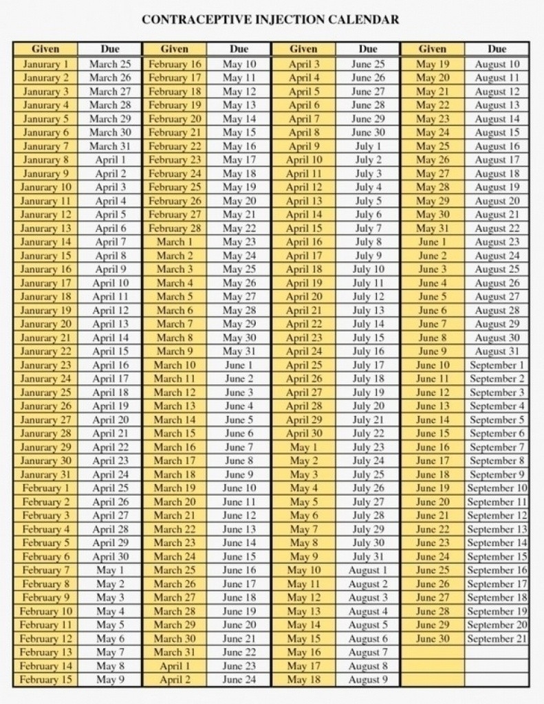 Depo Schedule Chart - Koskin  2020 Depo Provera Yearly Schedule