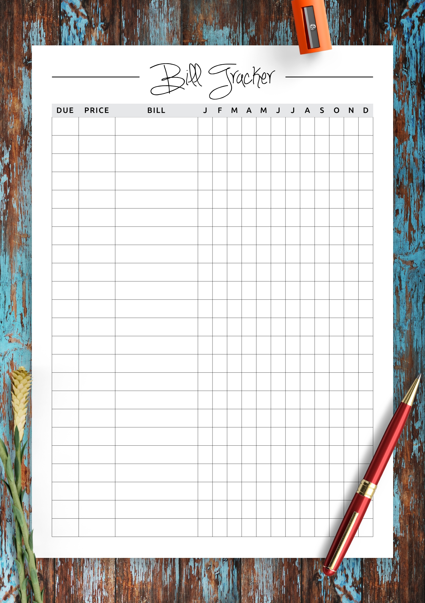 Download Printable Square Grid Monthly Bill Tracker Pdf  Fillable Monthly Bill Payment Worksheet Pdf