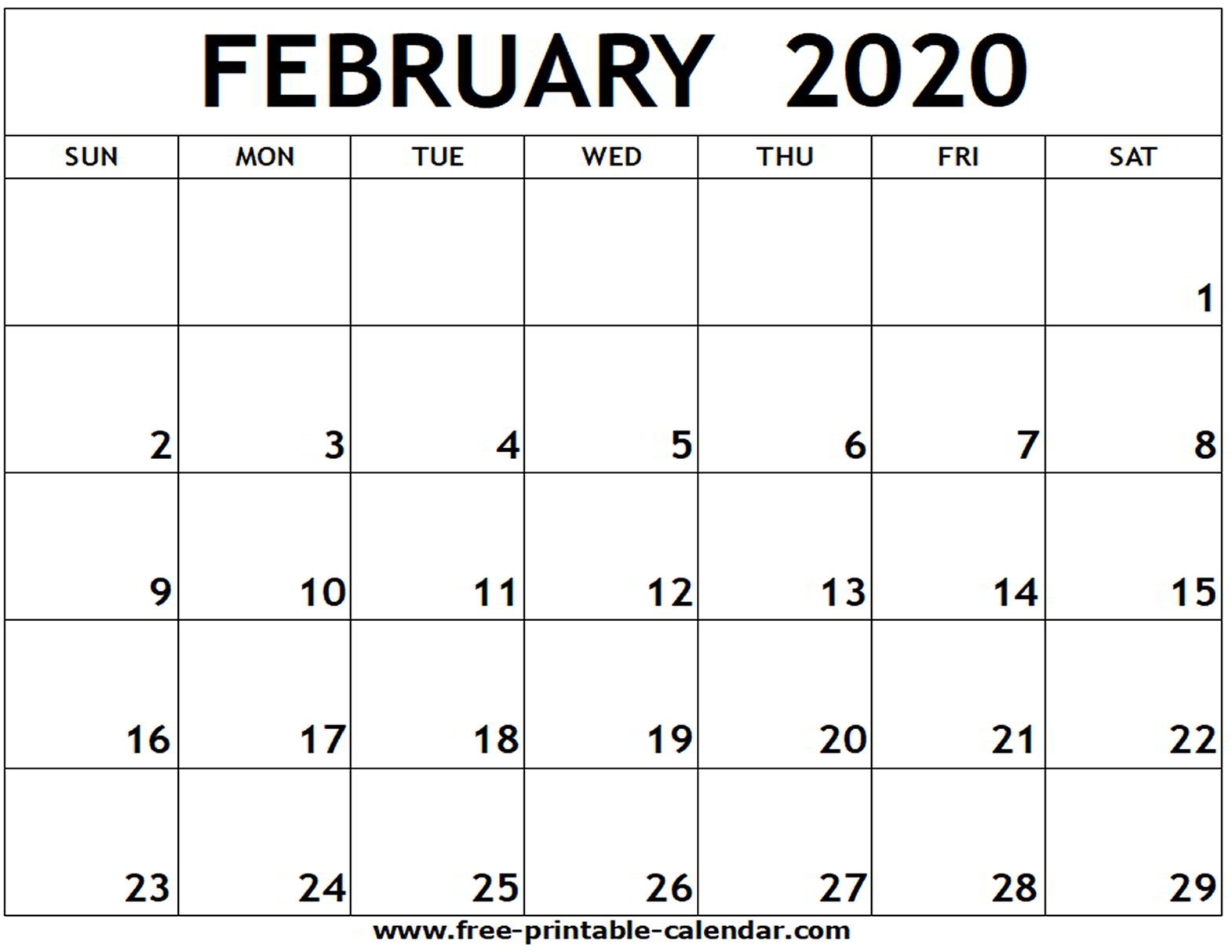 February 2020 Printable Calendar - Free-Printable-Calendar  February 2020 Calendar