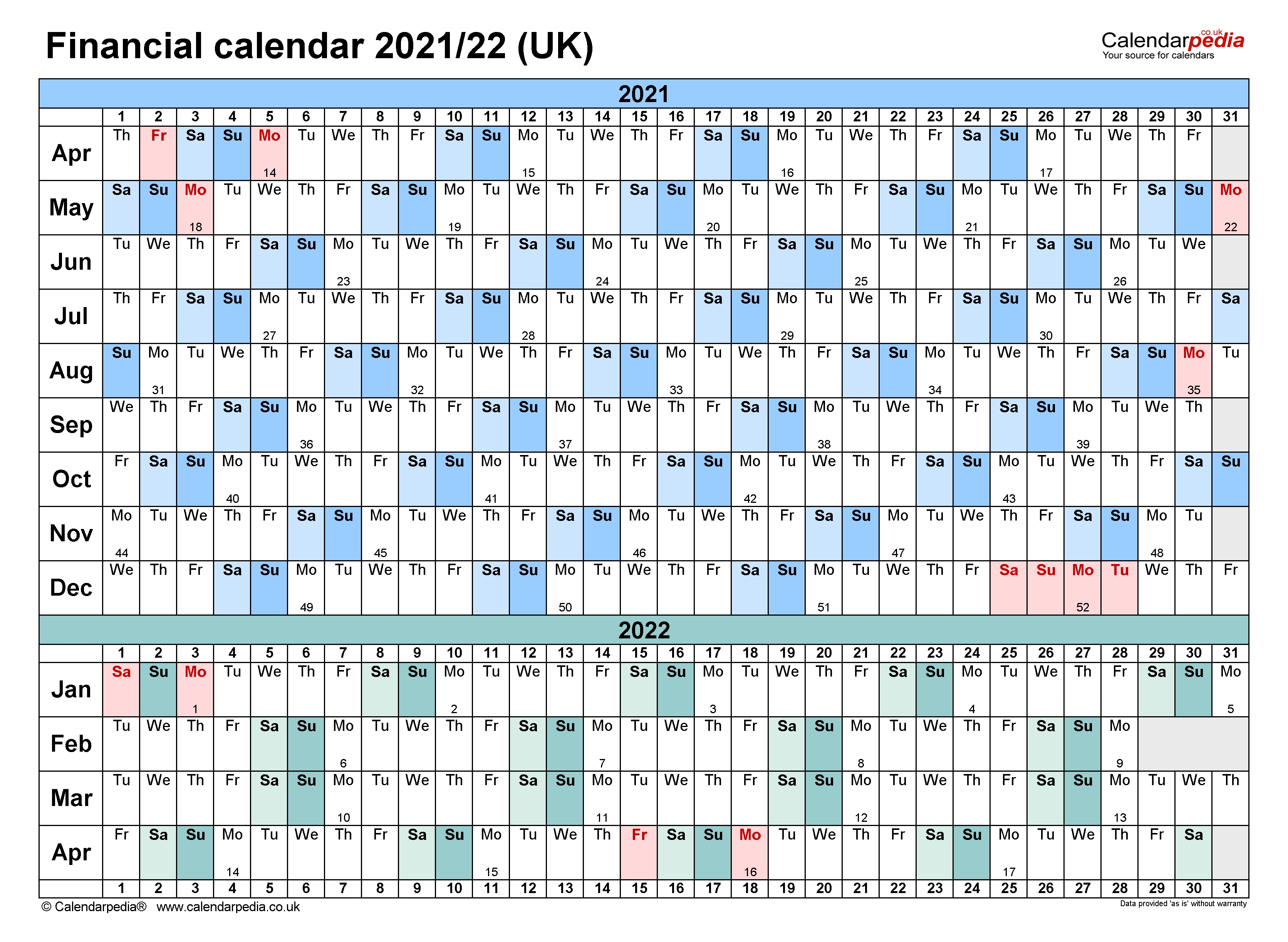 Financial Calendars 2021/22 (Uk) In Microsoft Word Format  2021/19 Financial Year Calendar Australia