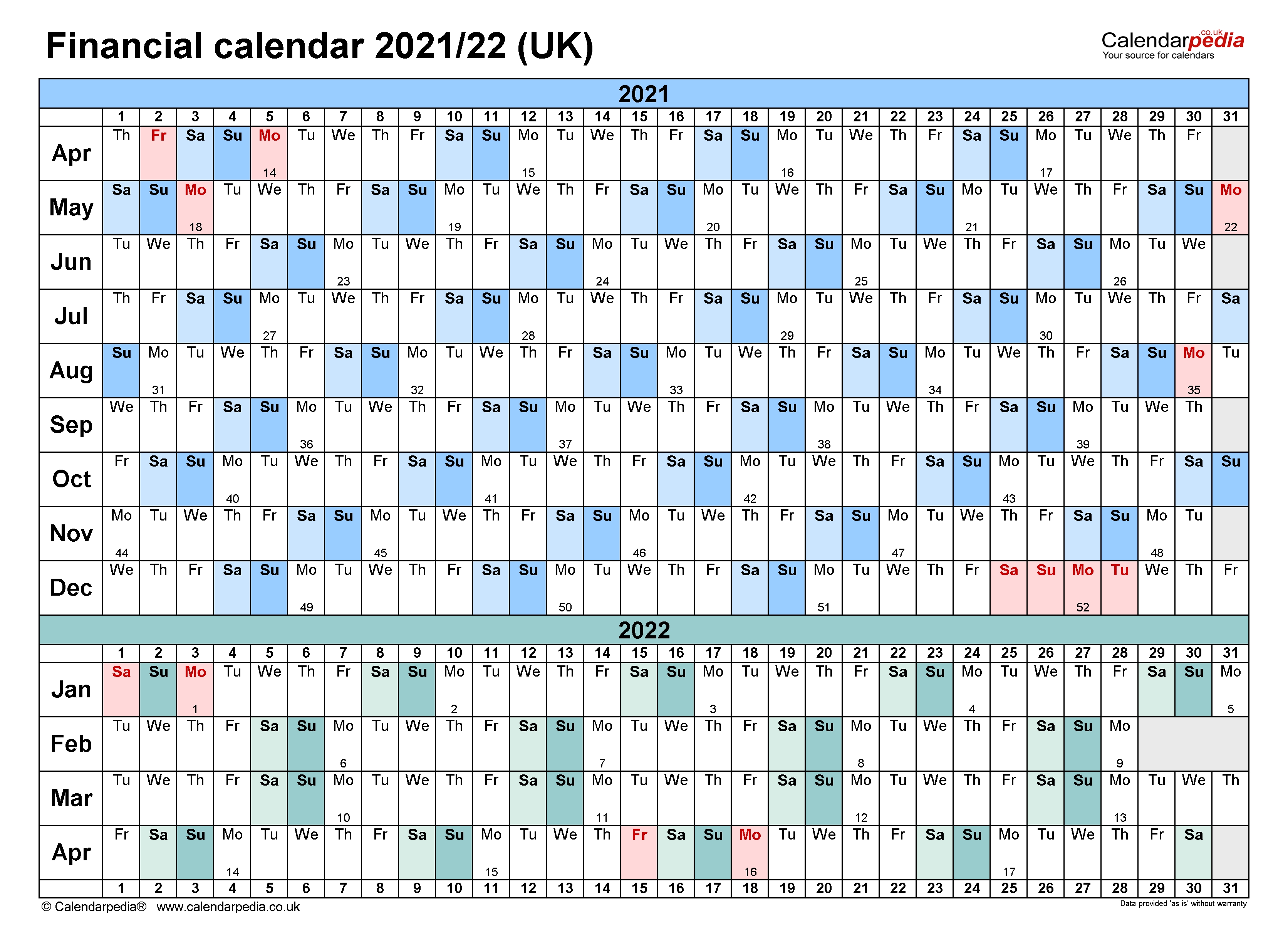 financial year calendar 2021/22 australia excel