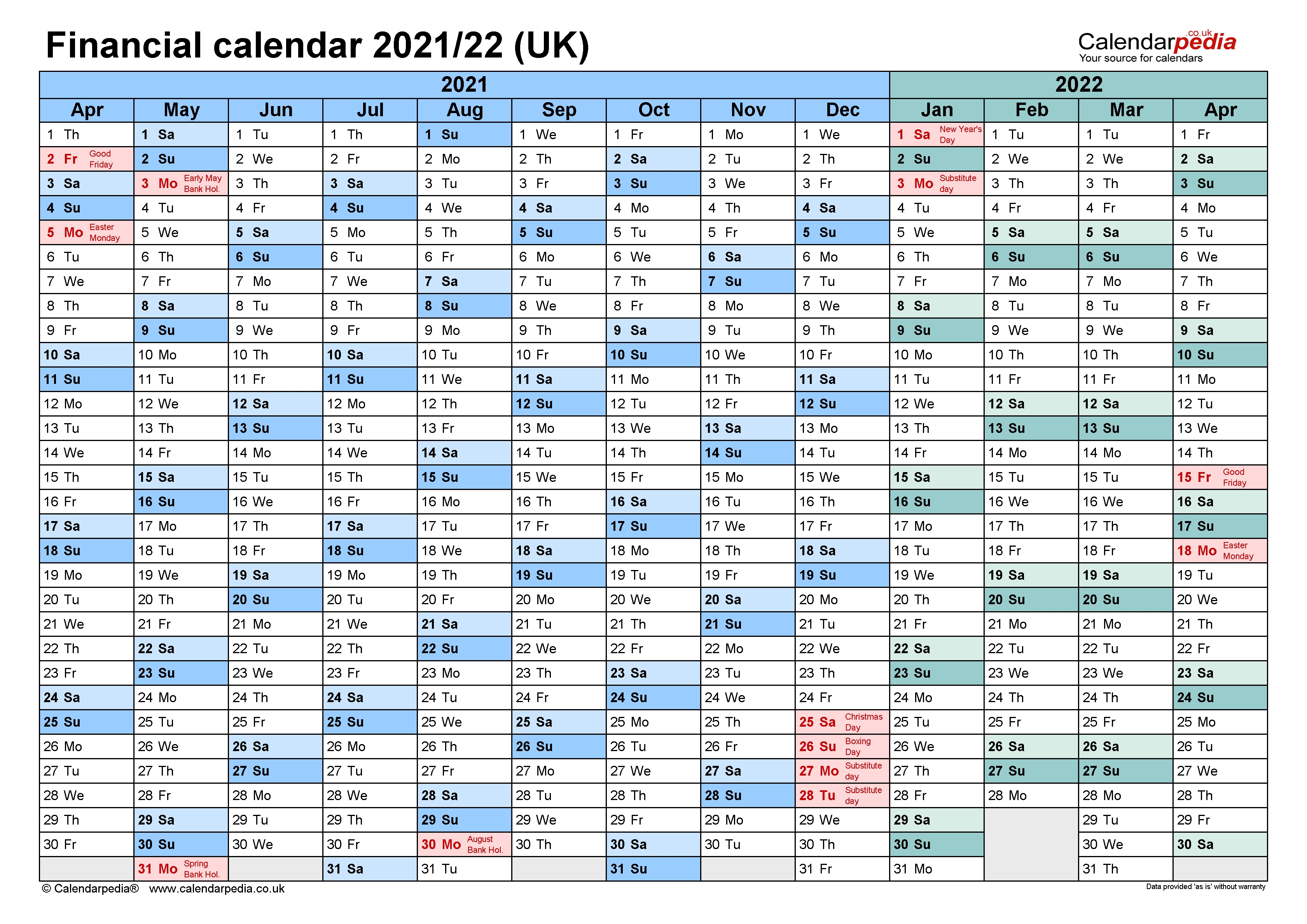 Financial Calendars 2021/22 (Uk) In Pdf Format  2021-19 Financial Calendar Dates