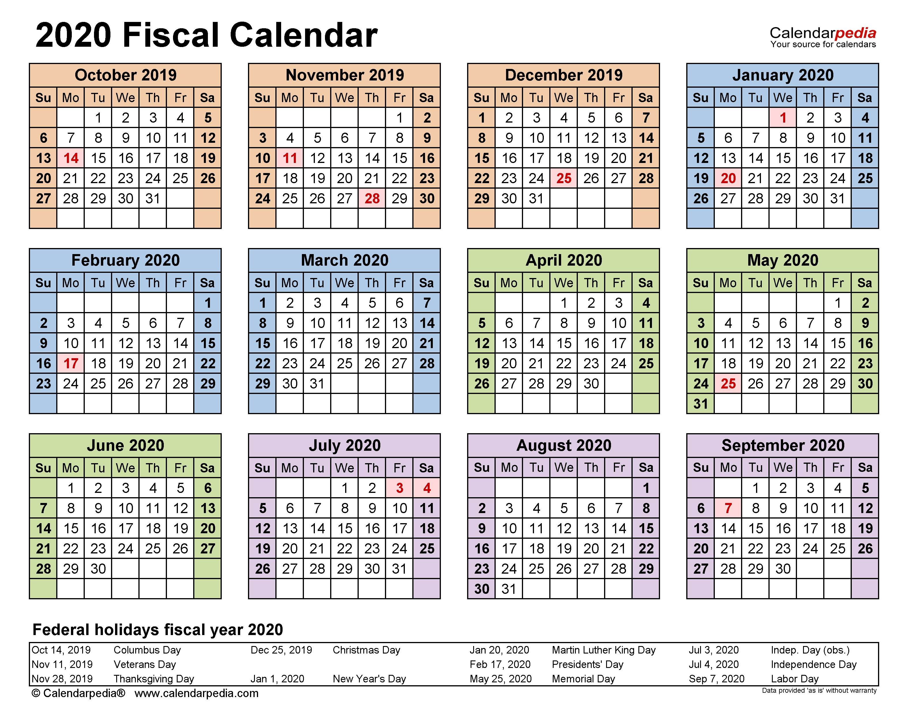 Fiscal Calendars 2020 - Free Printable Pdf Templates  Financial Year 19 Australia