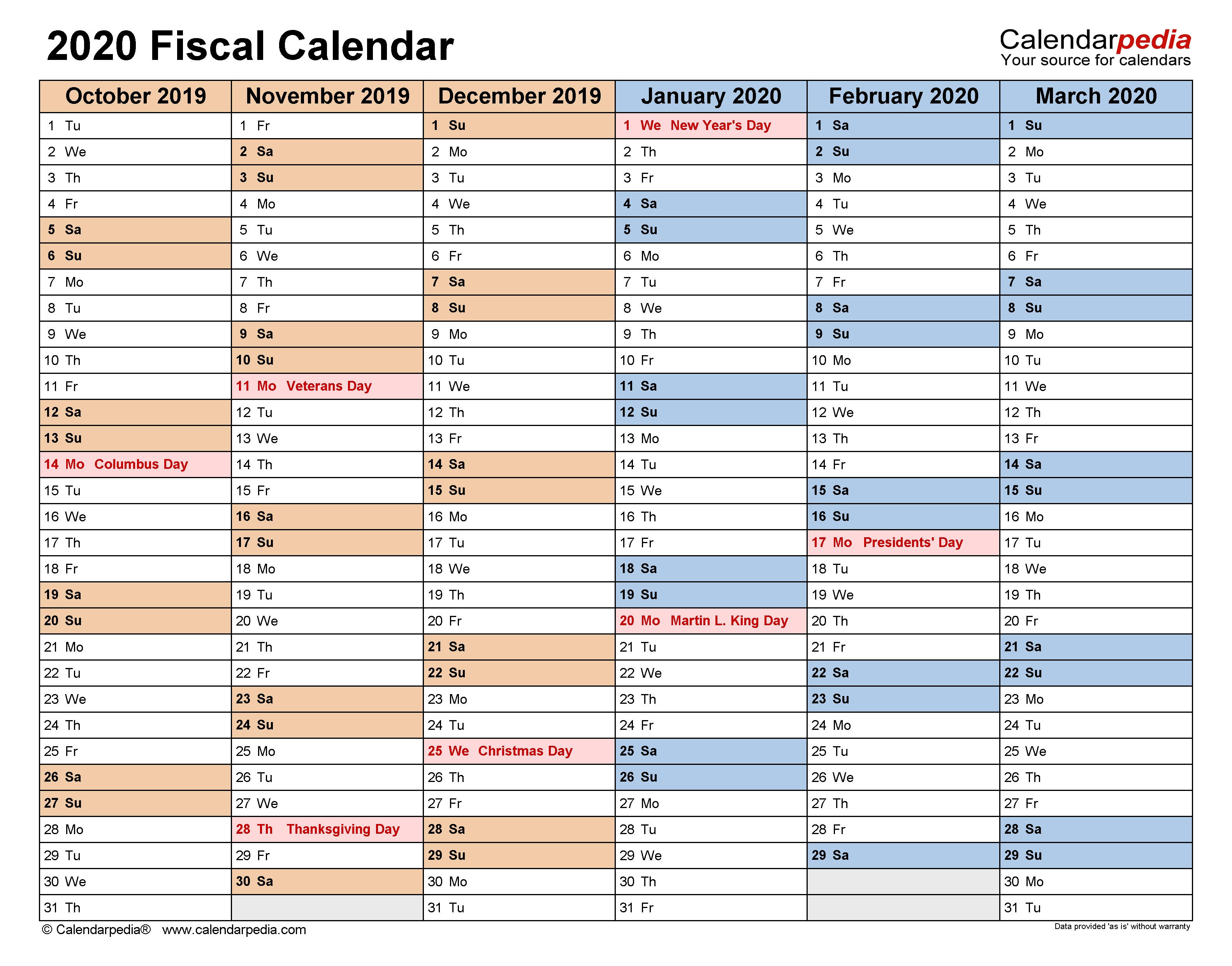Fiscal Calendars 2020 - Free Printable Pdf Templates  Fortnights In 2021 Financial Year