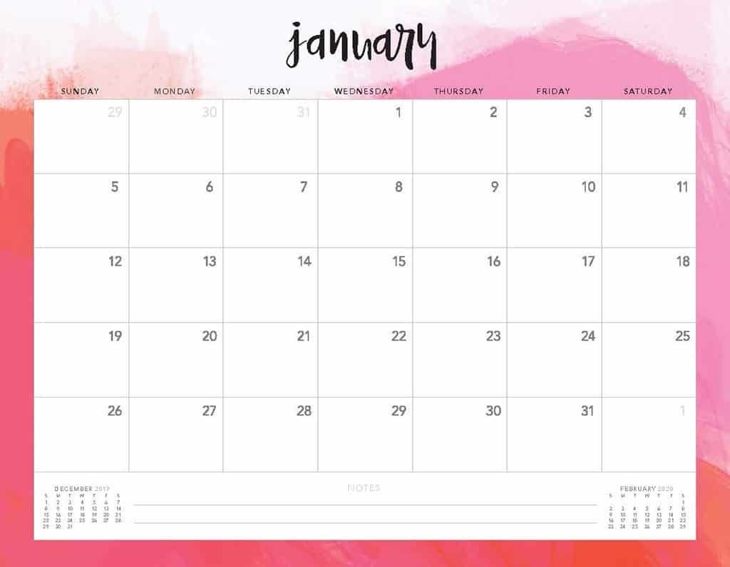 Free 2020 Printable Calendars - 51 Designs To Choose From!  Printable 2020 Monthly Calendar Template Girly
