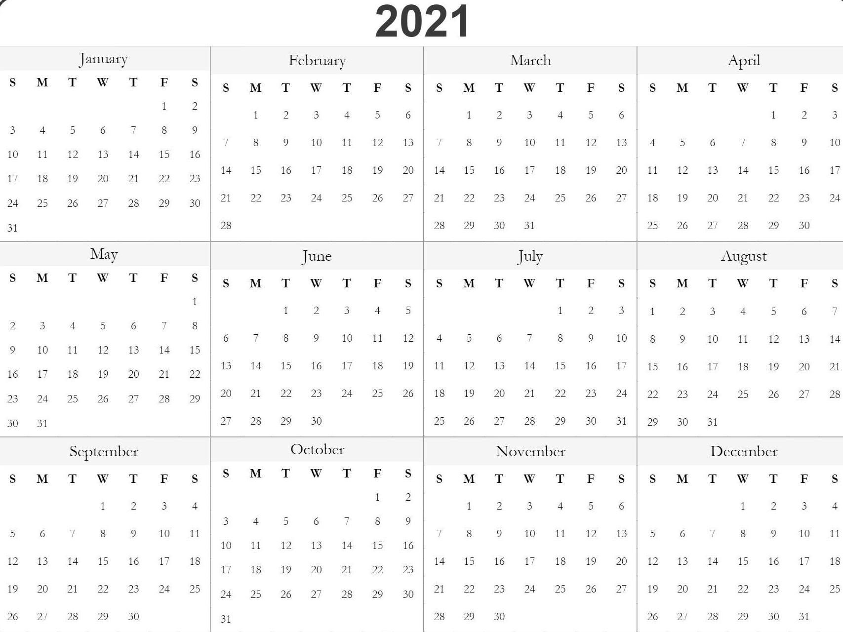 Free 2021 Printable Monthly Calendar With Holidays Word Pdf  2021 Free Printable Calendars Without Downloading