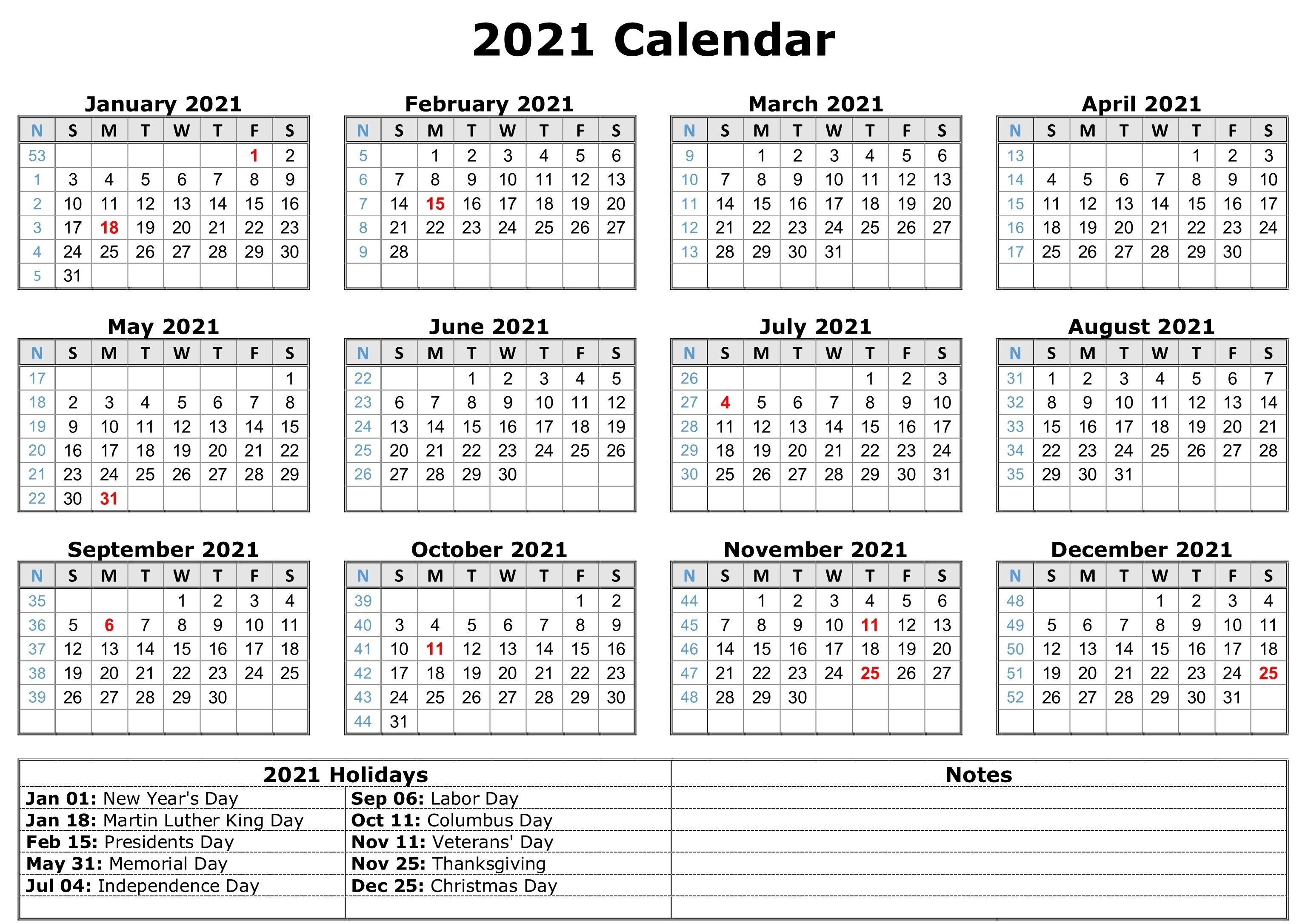 Free 2021 Printable Monthly Calendar With Holidays Word Pdf  Print Pocket 2021 Calendar Free