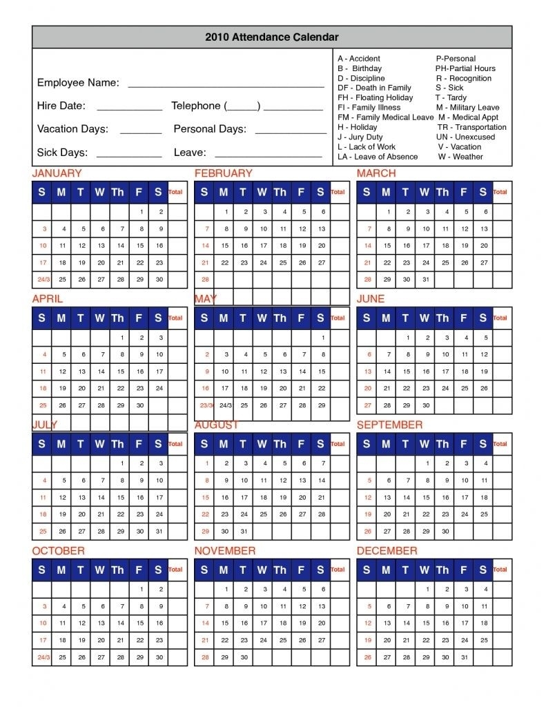 Free Employee Attendance Calendar 2016 | Calendar Template  2021 Attendance Calendar Printable Pdf