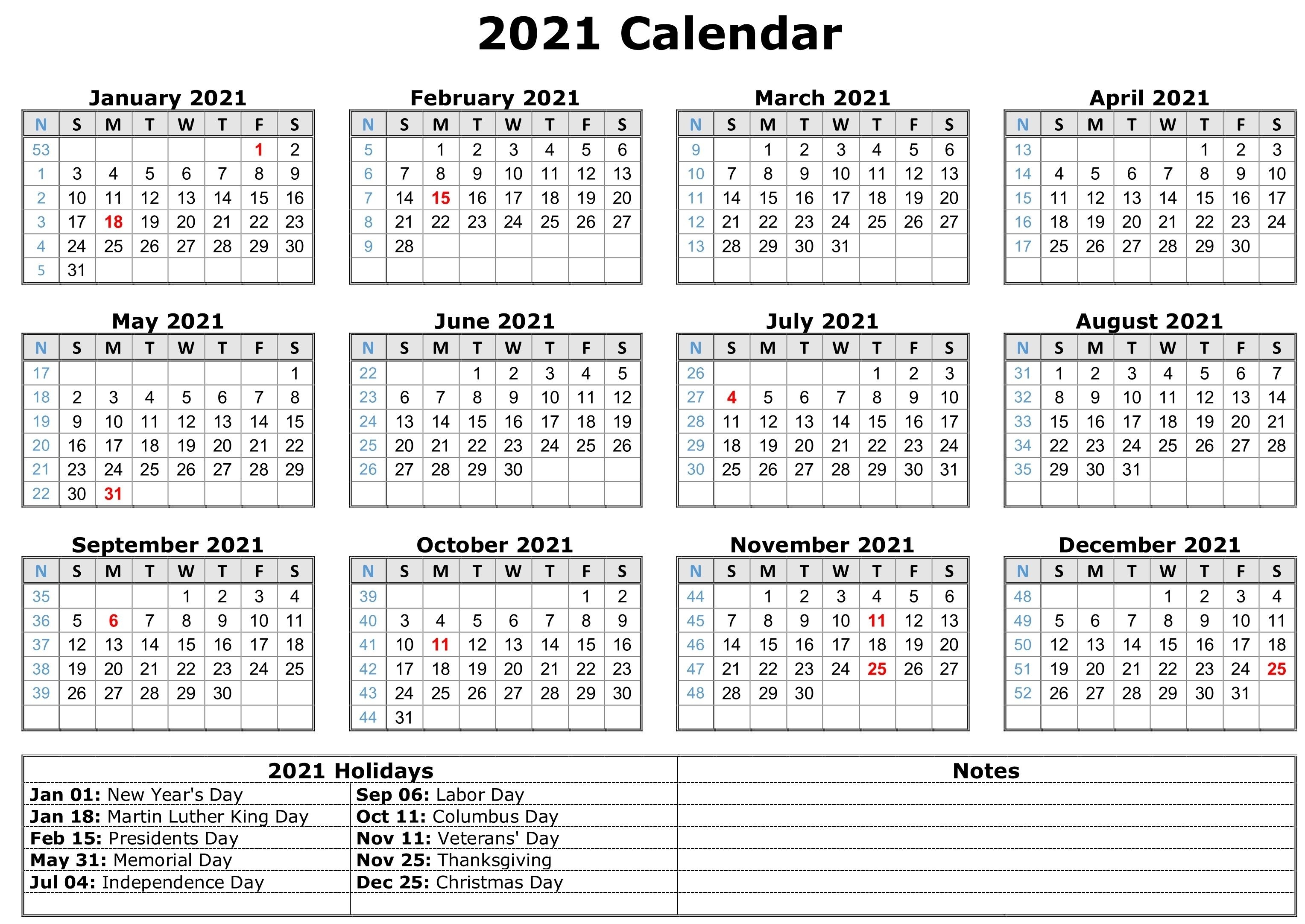 Free Printable 2021 Monthly Calendar With Holidays Word Pdf  Free 2021 Monthly Calendar Printable Pdf