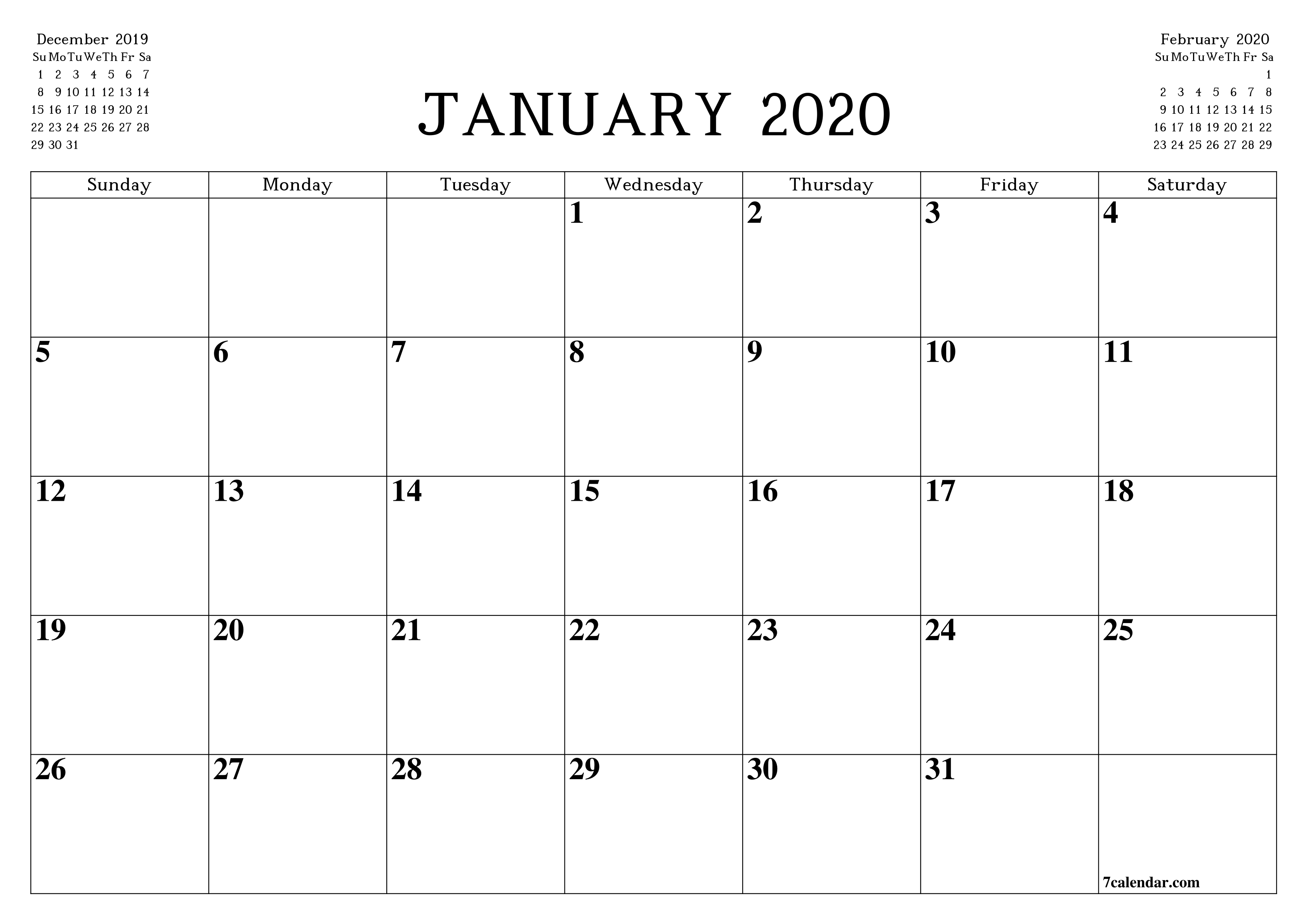 Free Printable Blank Monthly Calendar And Planner For  A3 Calendar 2020