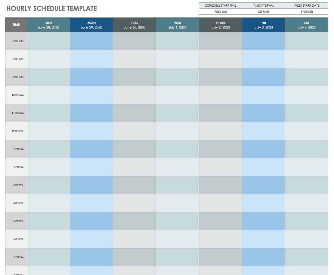 Free Printable Daily Calendar Templates | Smartsheet  Printable Hourly Schedule Template