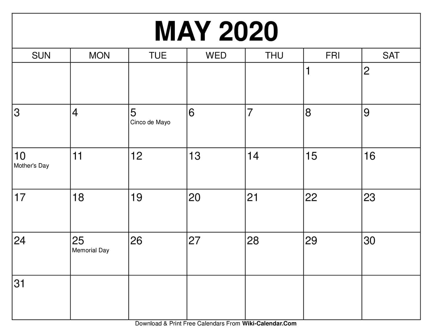 Free Printable May 2020 Calendars  May 2020 Calendar