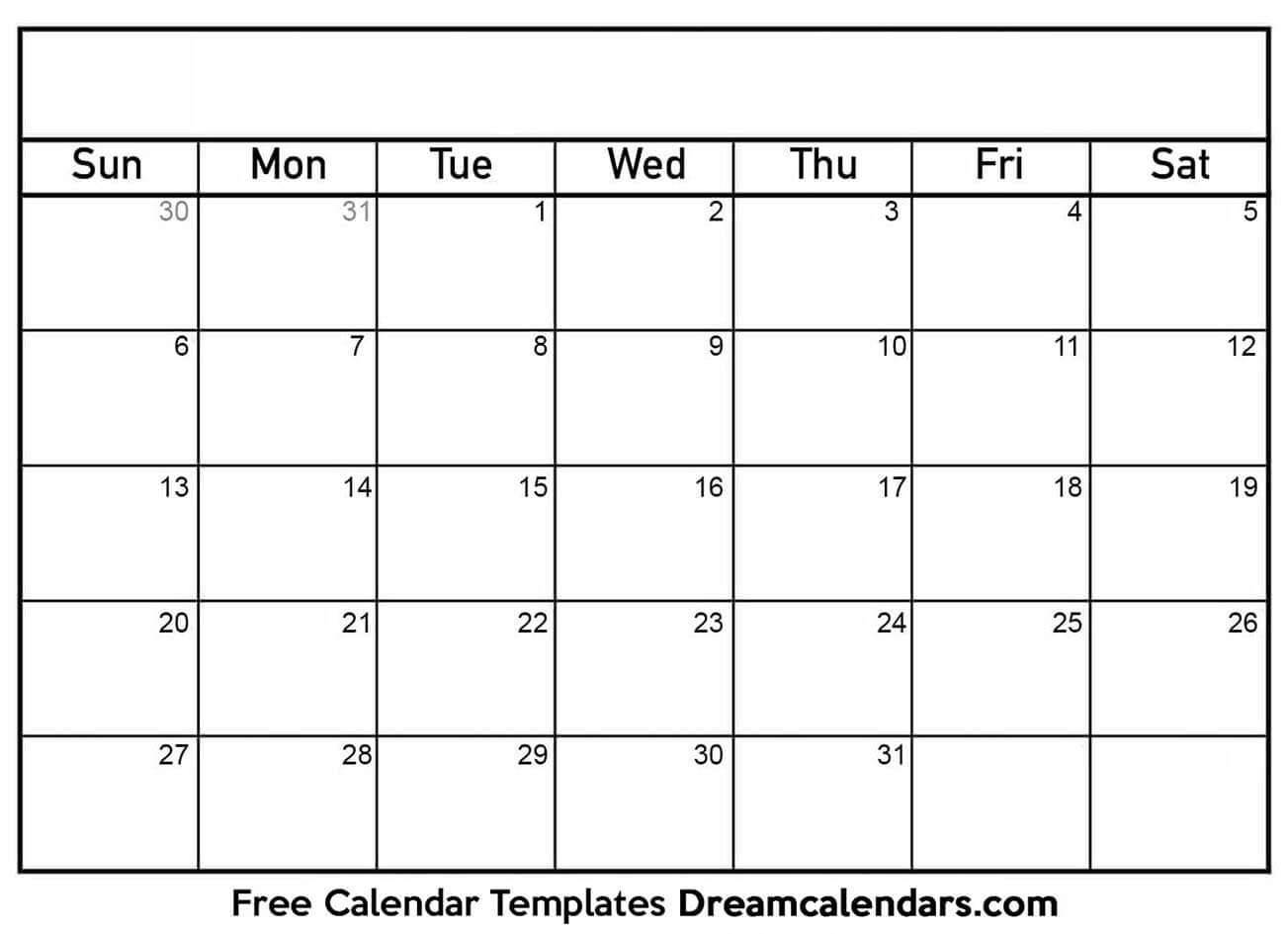 Free Printable Monthly Blank Calendar Templates Writable  Free Printable Monthly Calendar Template