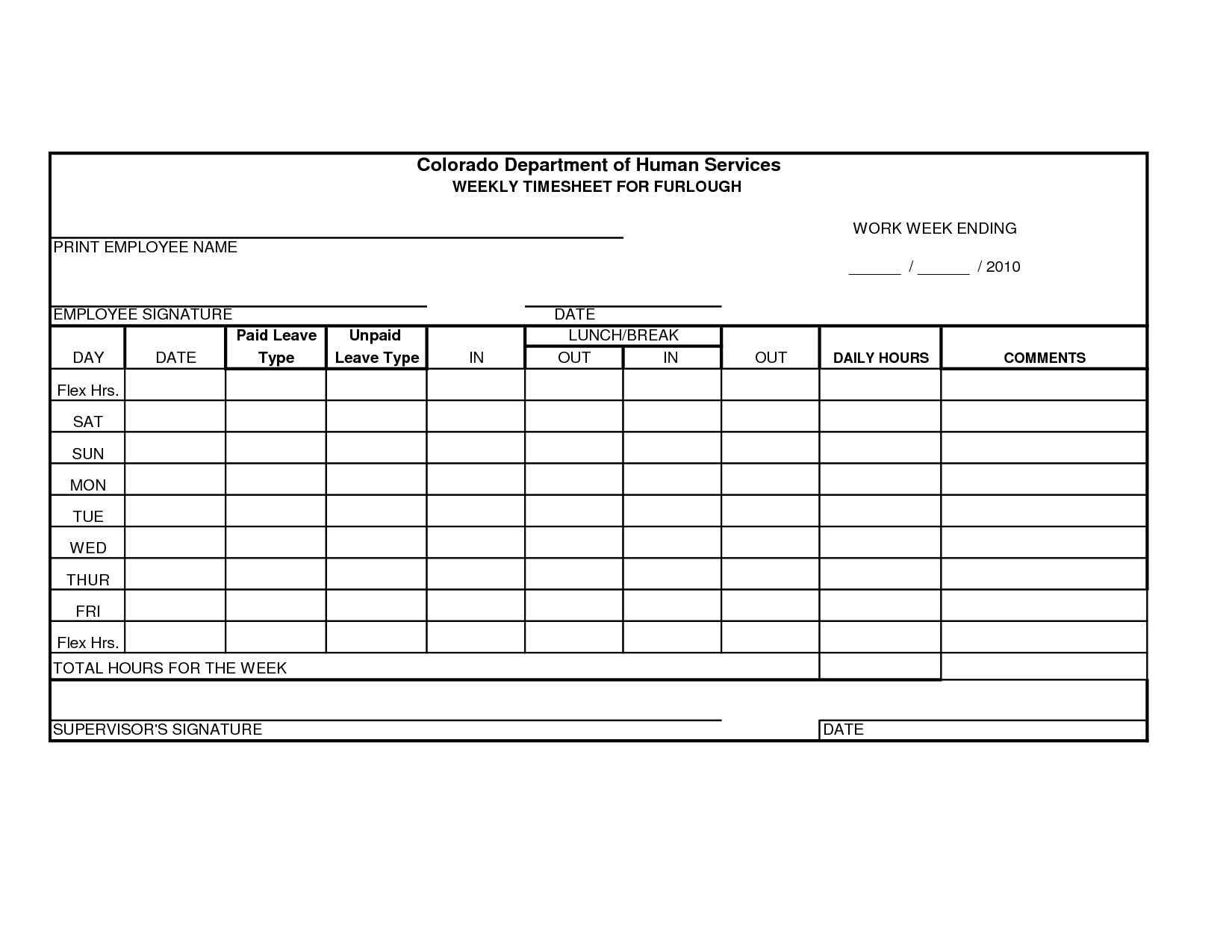 Free Printable Time Sheets Forms | Furlough Weekly Time  Paid In And Out Spread Sheet
