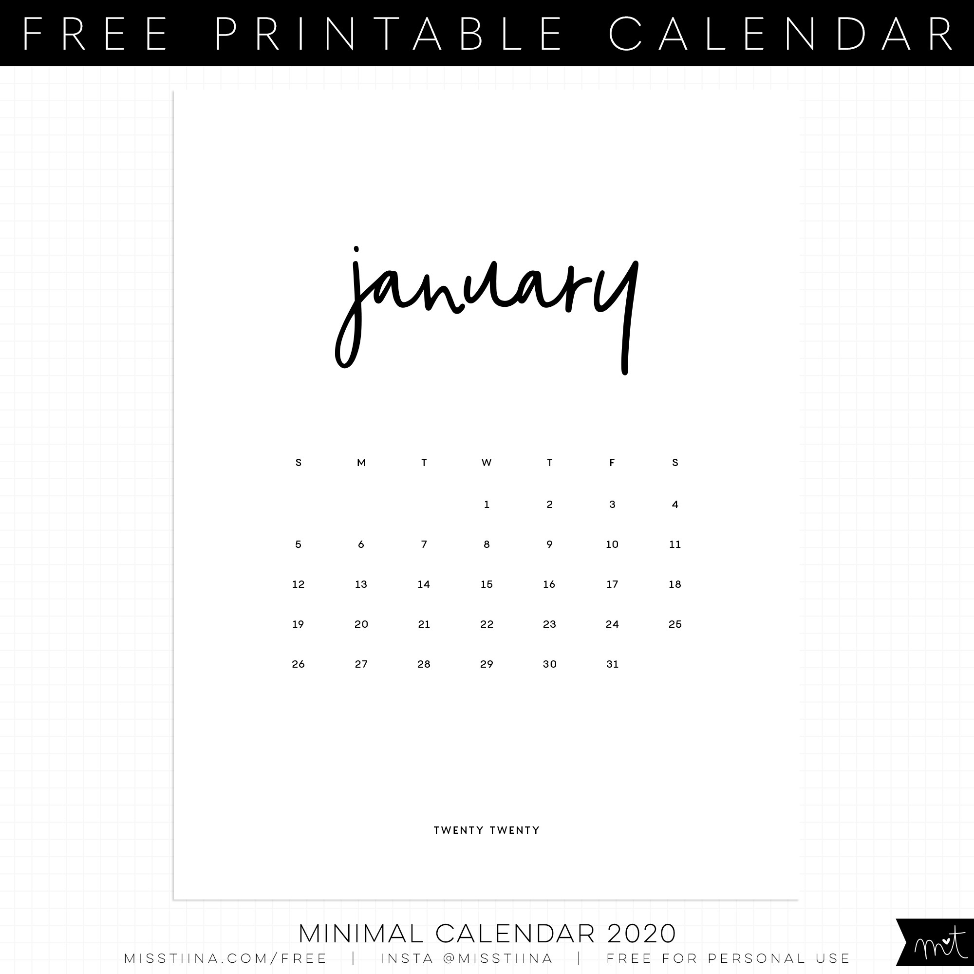 Free Printables | Misstiina  Free 4X6 Printable Calendar 2020