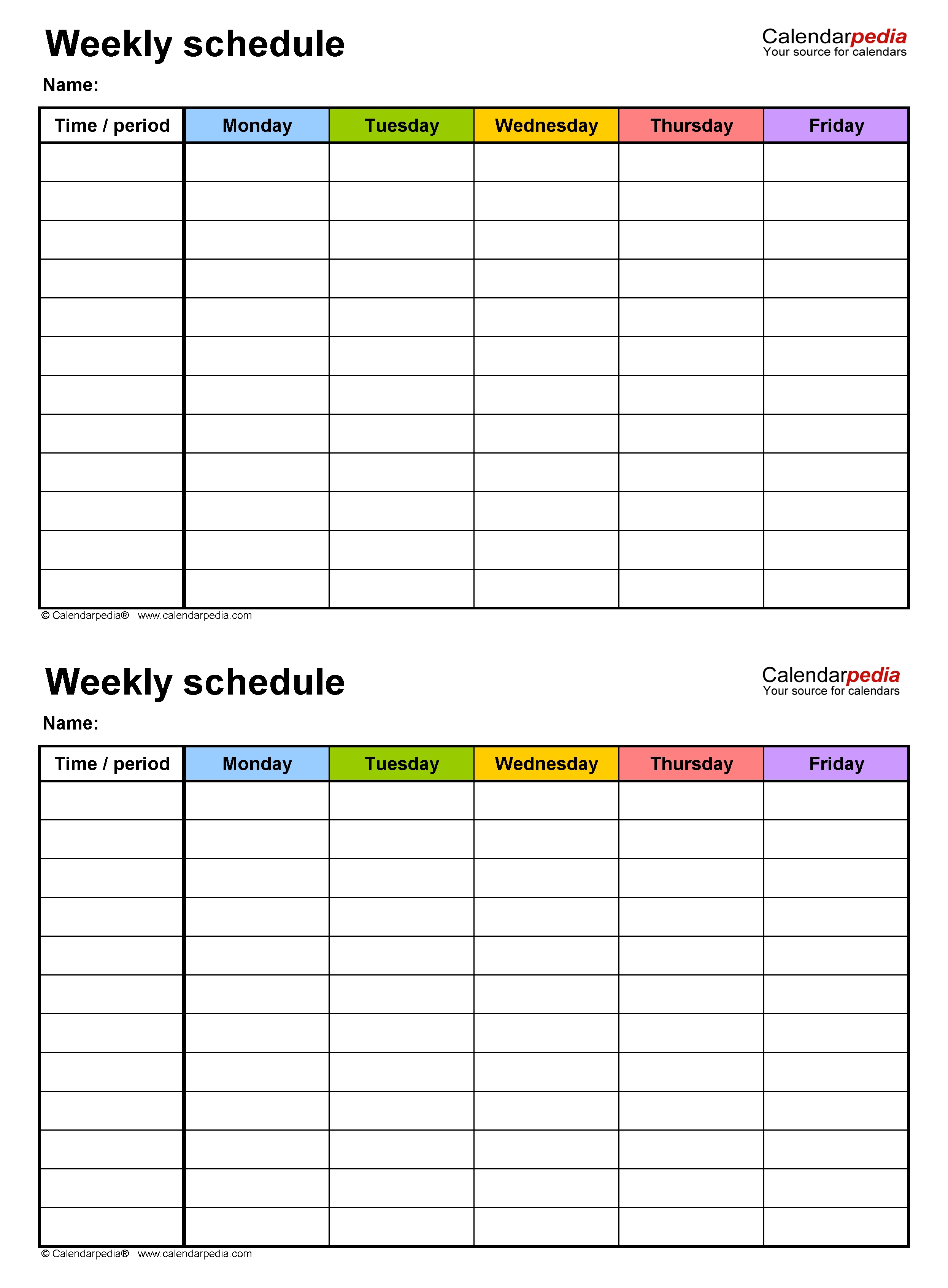 Free Weekly Schedule Templates For Excel - 18 Templates  Business Monday To Friday Daily Planner