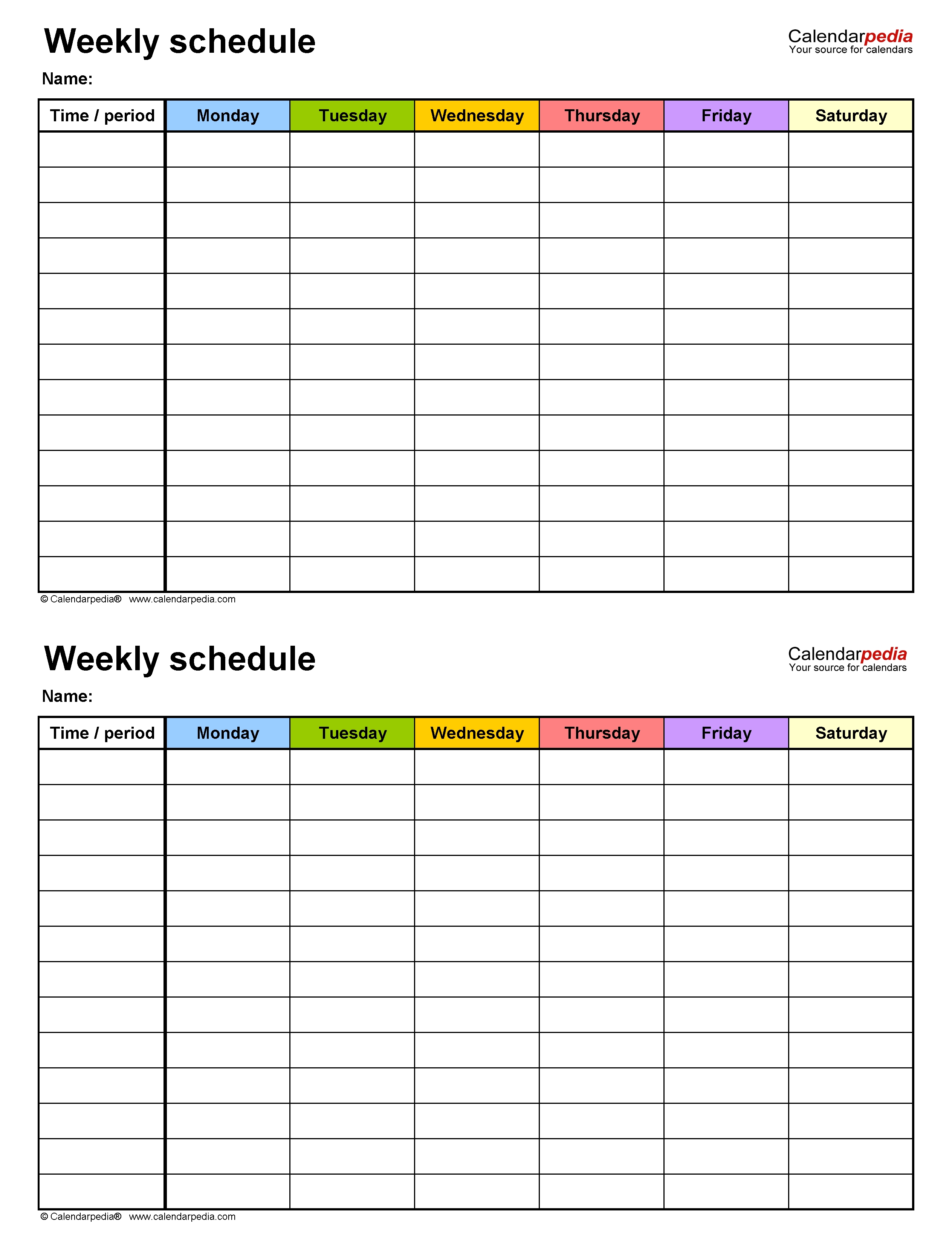 Free Weekly Schedule Templates For Excel - 18 Templates  Calendar With 6 Day Weeks