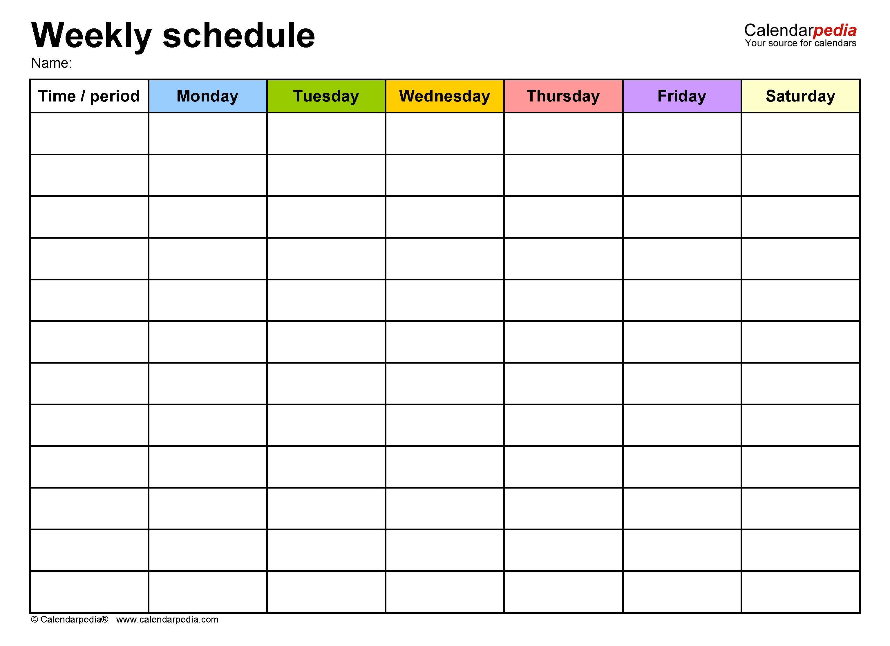 Free Weekly Schedule Templates For Word - 18 Templates  7 Day Weekly Chart Printable