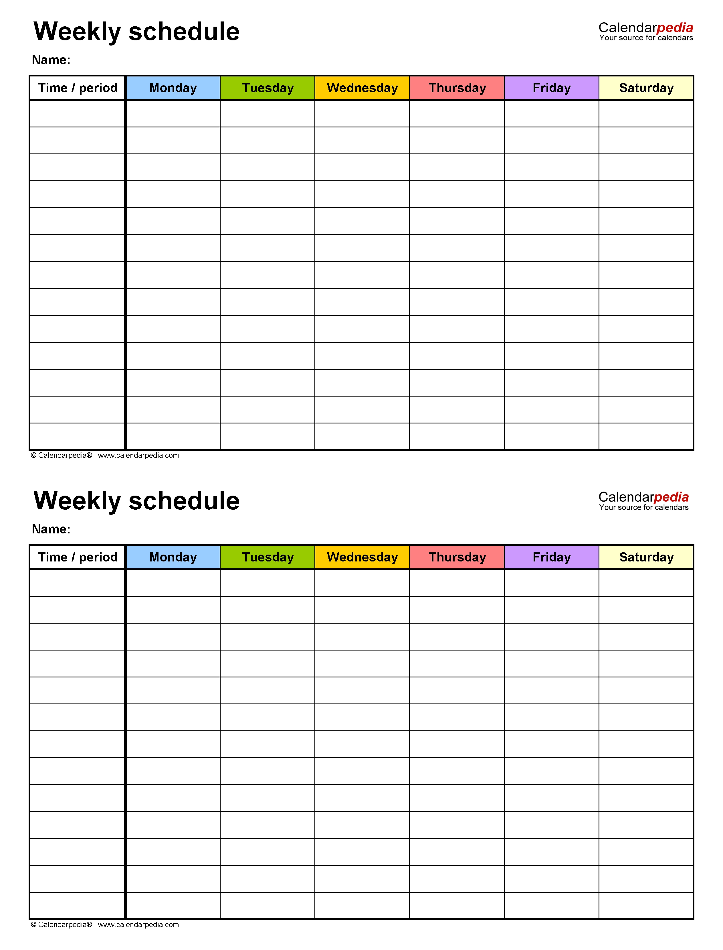 Free Weekly Schedule Templates For Word - 18 Templates  7 Day Weekly Chart Printable