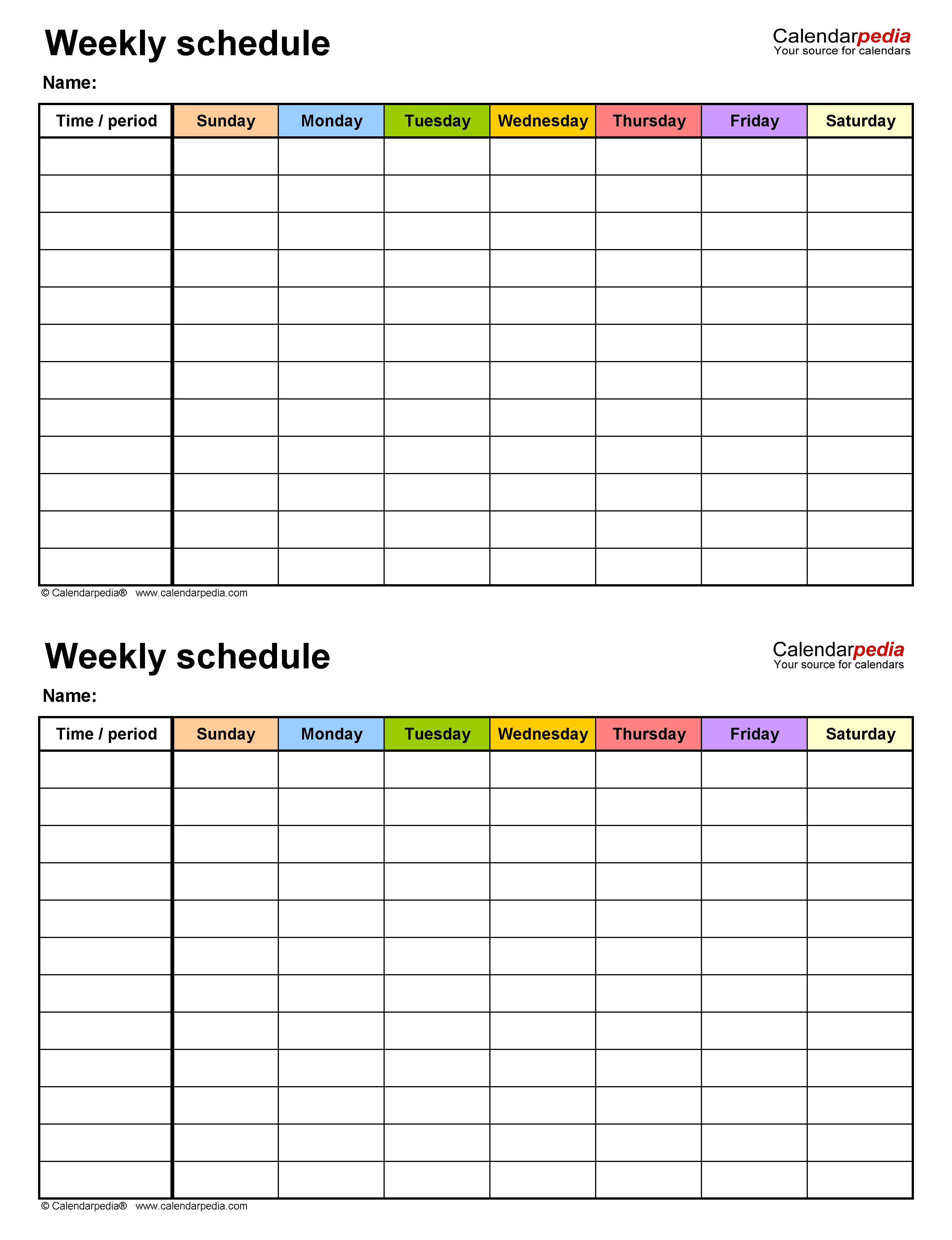 Free Weekly Schedule Templates For Word - 18 Templates  Weekly 7 Day Planner