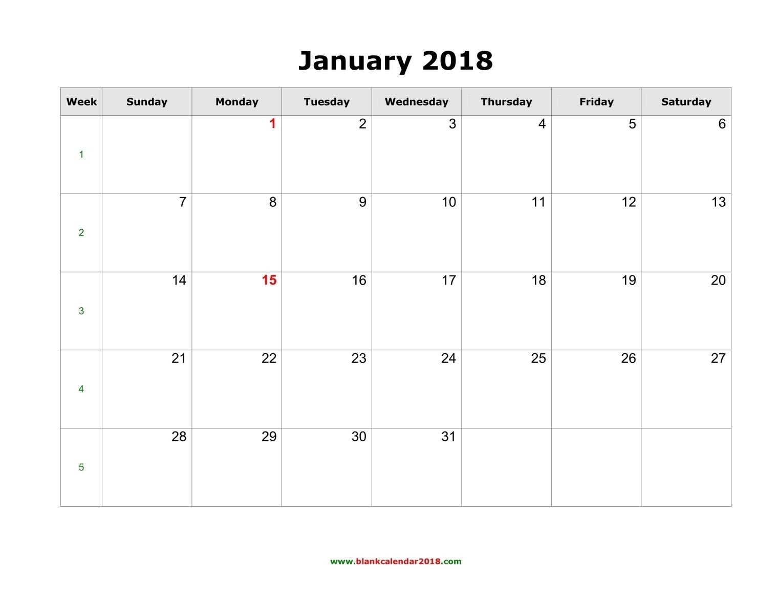 January 2018 Calendar Word Printable Template With Holidays  Printable Calendar 2017 Word