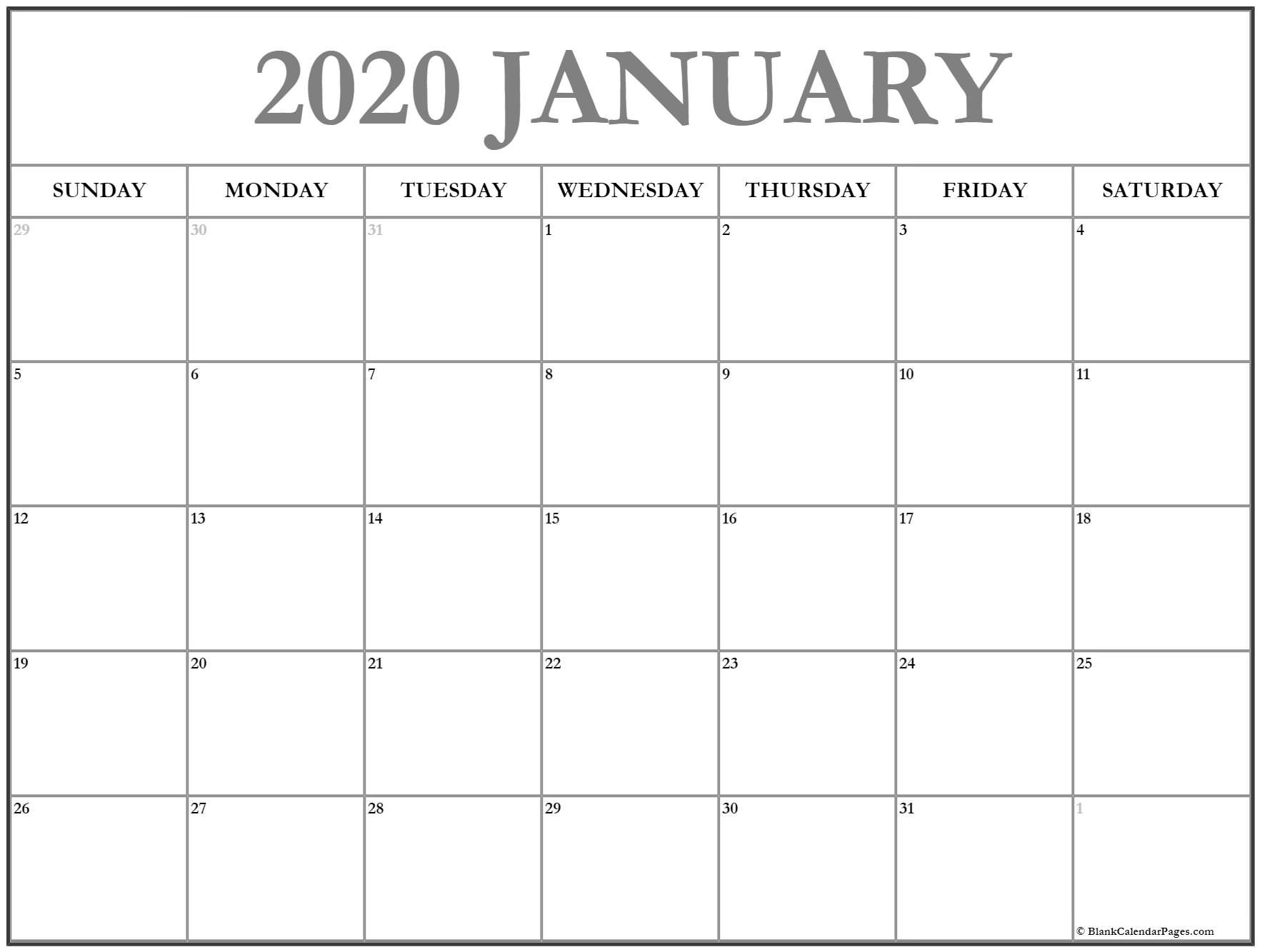 January 2020 Calendar | Free Printable Monthly Calendars  2020 Printable Calendar Free Full Page