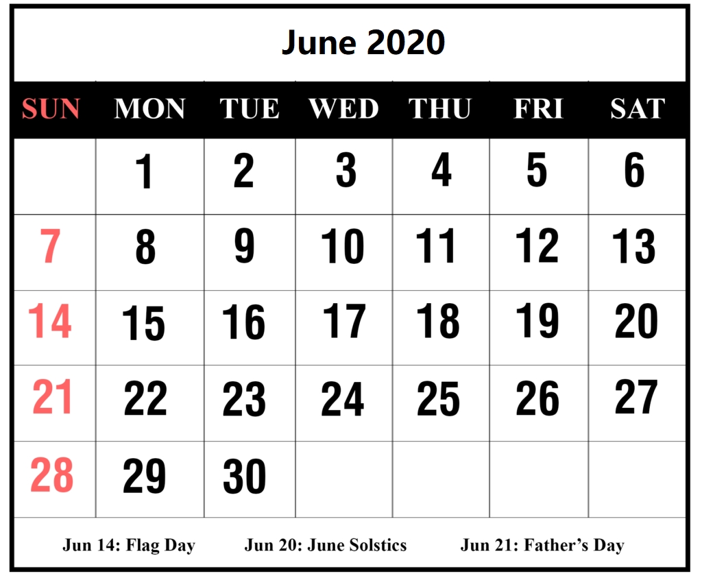 June 2020 Calendar With Holidays - Jackby - Medium  Methodist Holiday Calendar 2020