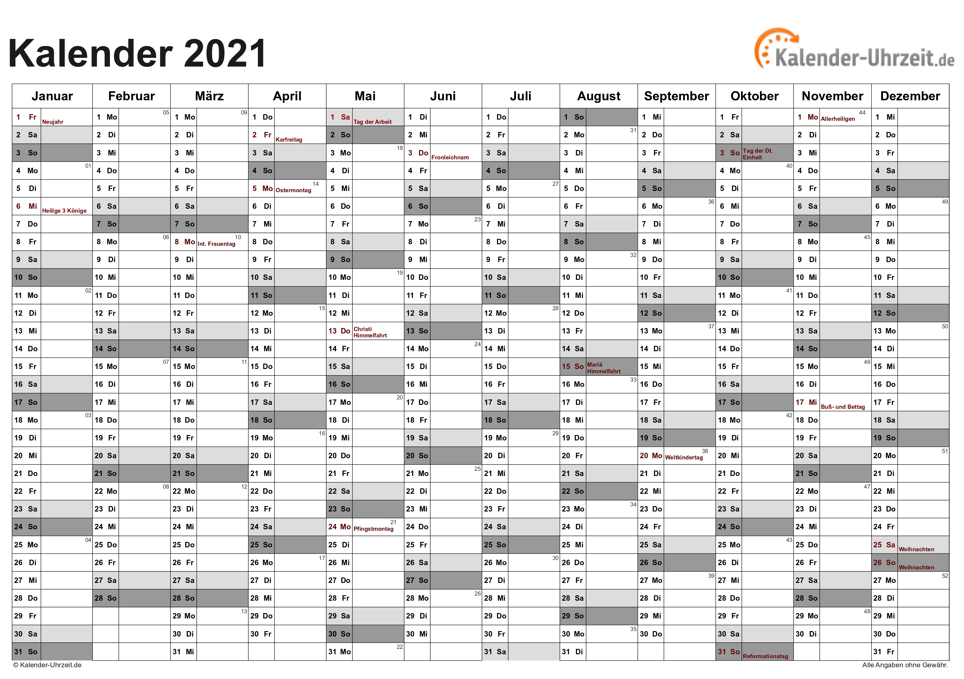 Kalender 2021 Zum Ausdrucken - Kostenlos  Kalender 2021 Zum Ausdrucken Kostenlos