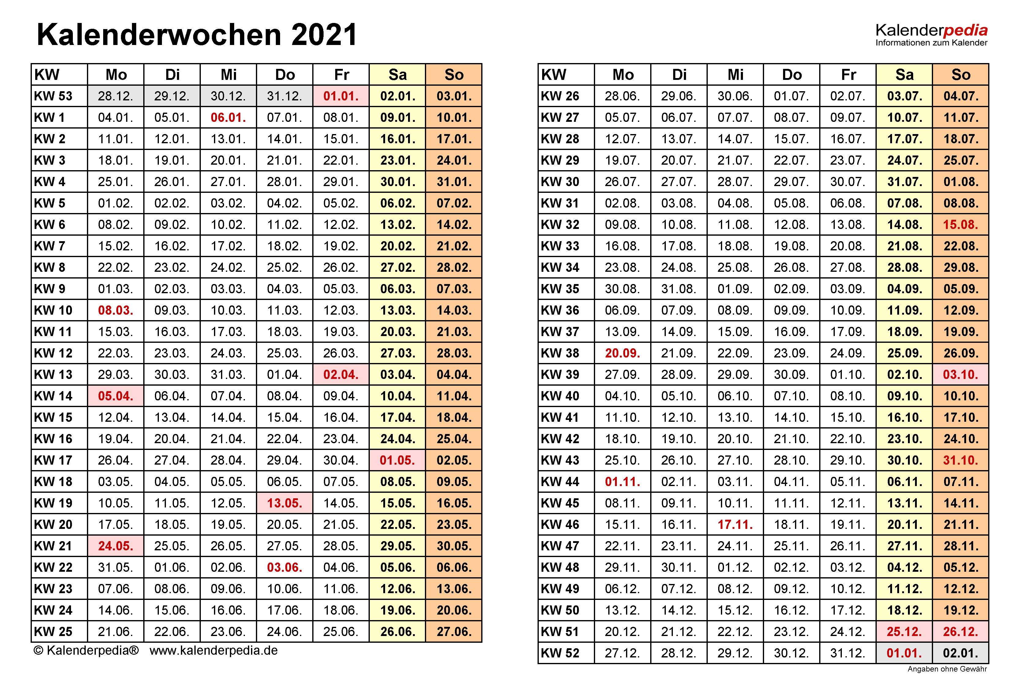 Kalenderwochen 2021 Mit Vorlagen Für Excel, Word &amp; Pdf  50 Kalenderwoche 2021