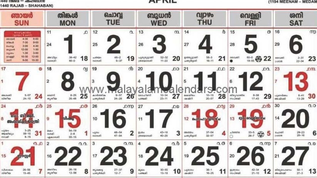 Malayalam Calendar April 2019 – Malayalamcalendars  Manorama Calendar 2020 Pdf