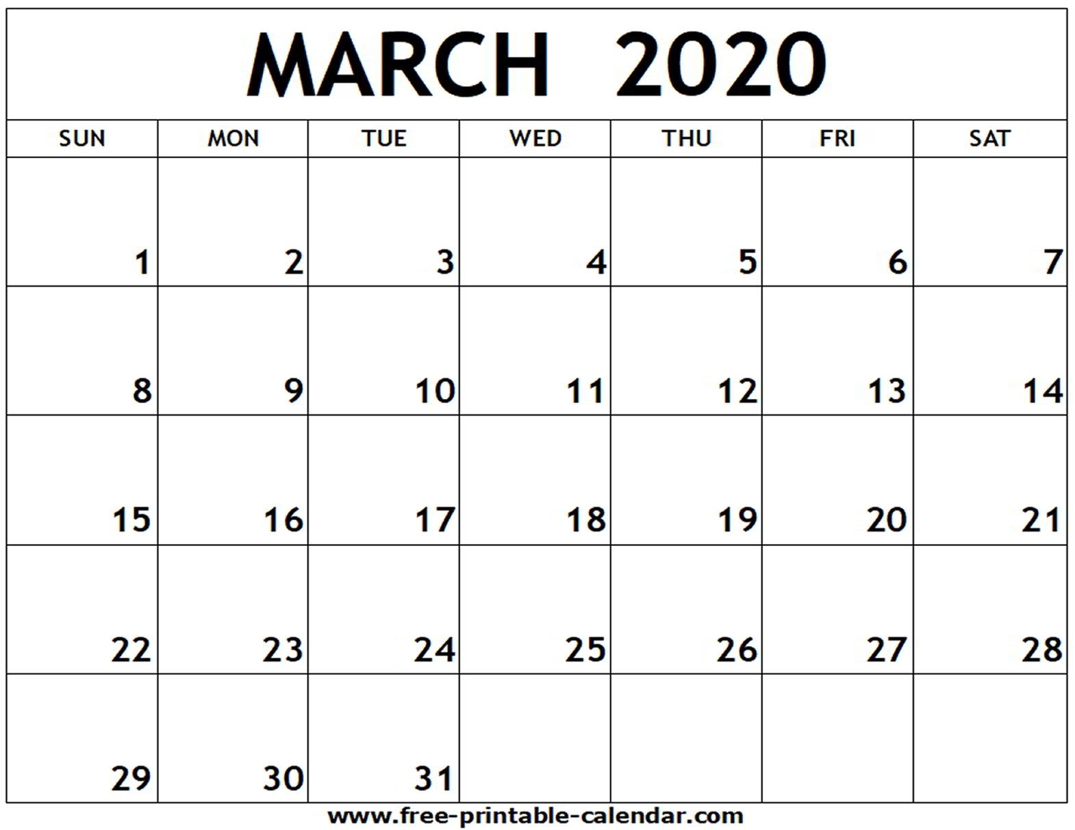 March 2020 Printable Calendar - Free-Printable-Calendar  Free Editable 2020 Monthly Calendars With Notes