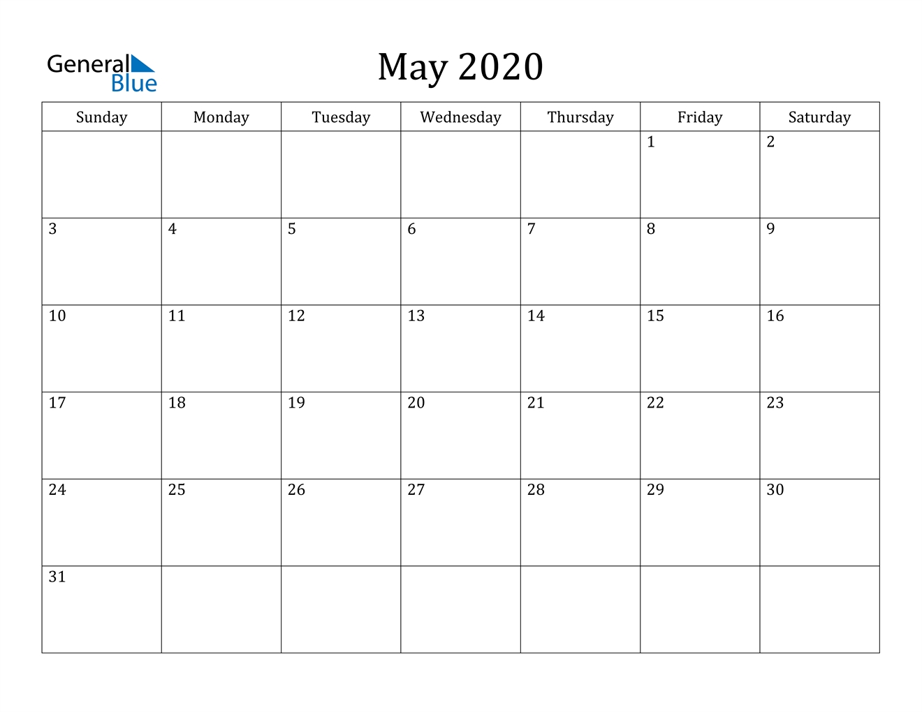 May 2020 Calendar - Pdf Word Excel  May 2020 Calendar