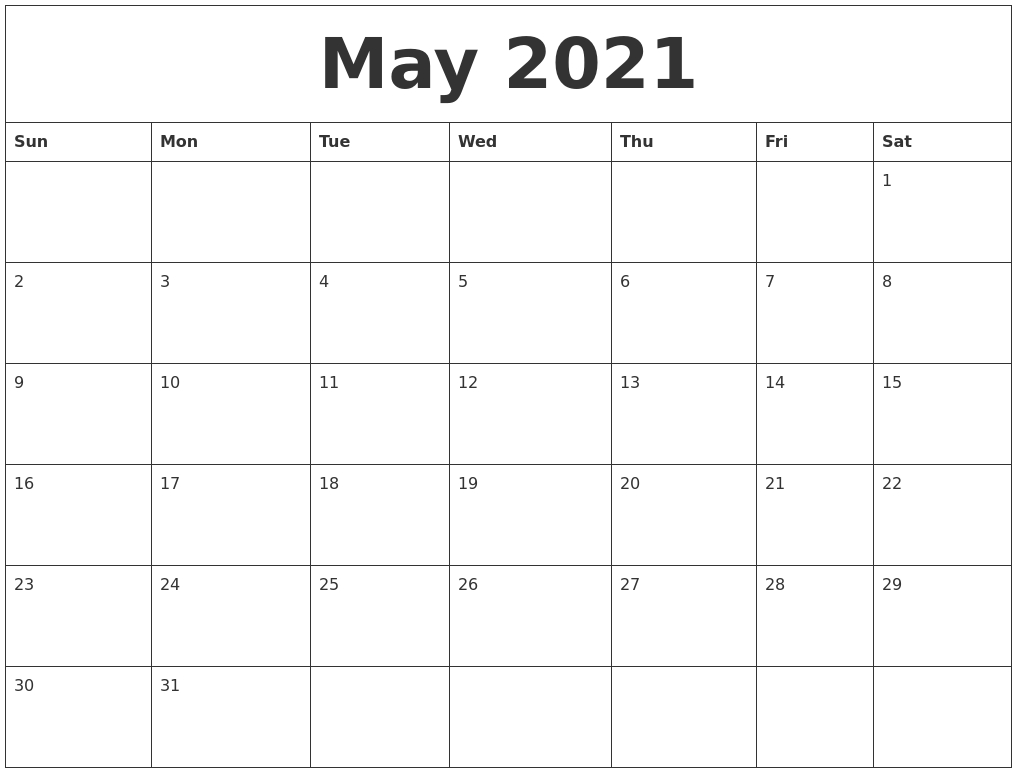 May 2021 Printable Calendar Pages  2021 Calendar Printable