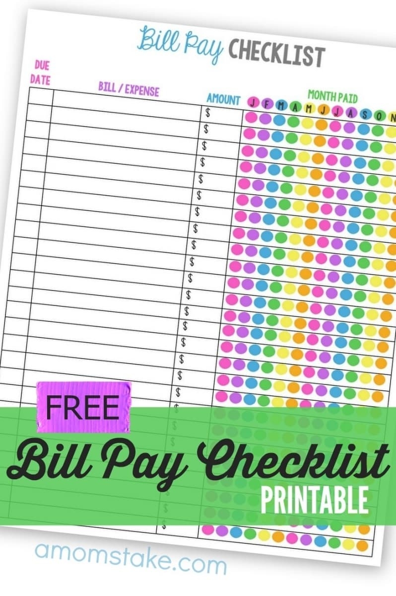 Monthly Bill Payment Checklist - A Mom&#039;s Take  Free Printable Bill Pay Worksheet