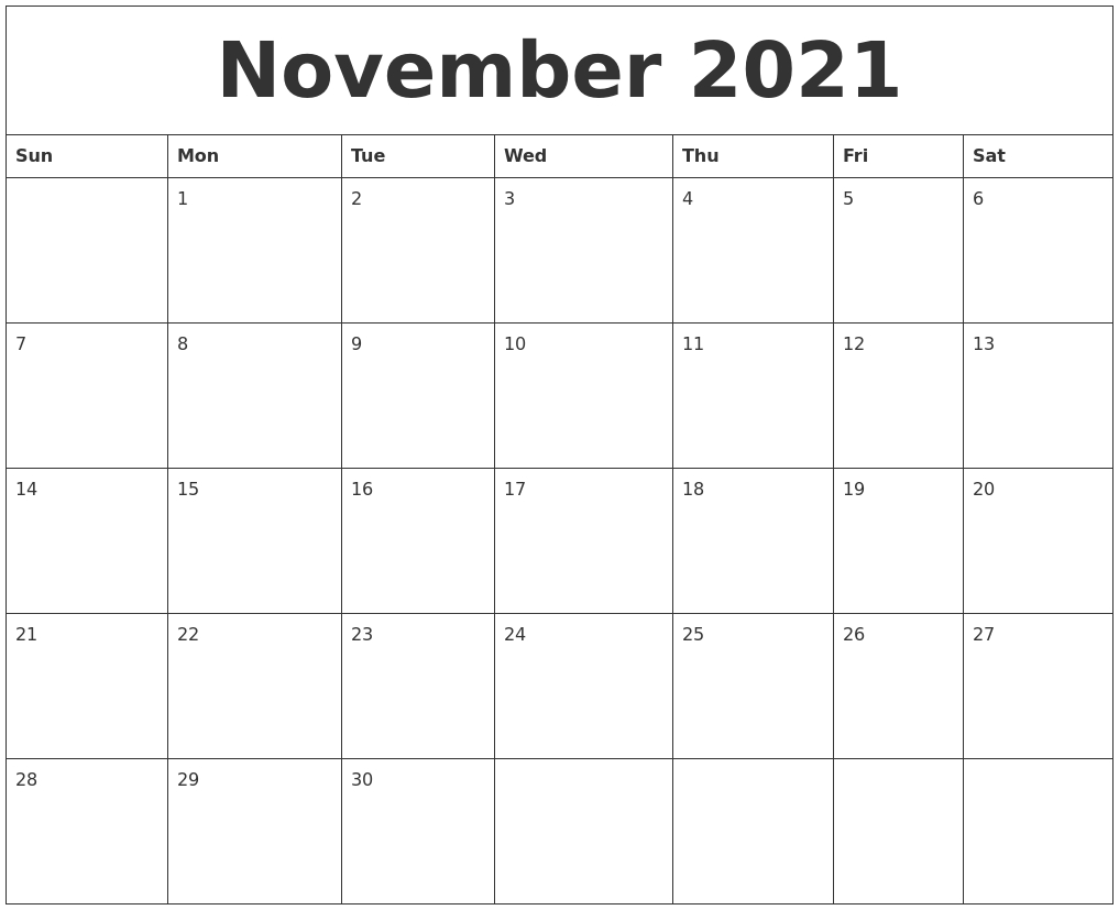November 2021 Free Printable Calendar Templates  2021 Free Printable Calendars Without Downloading November