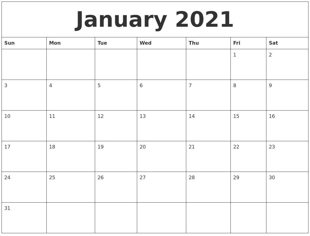 Print Monthly Calendar 2021 Free In 2020 | Monthly Calendar  2021 Printable Calendar By Month