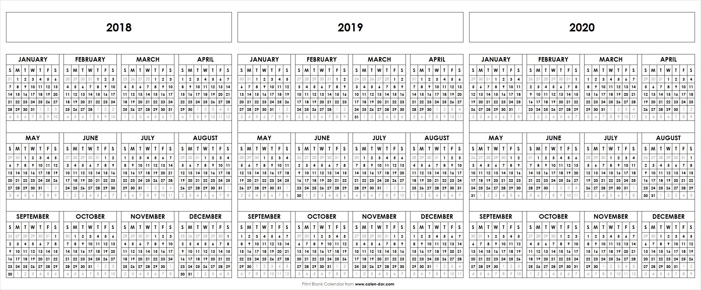 Printable 2018 2019 2020 Calendar Template | 3-Year Editable  Printable Checkbook Size Calendar