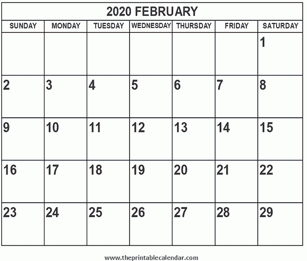 Printable 2020 February Calendar  Full Size Printable Calendar 2020